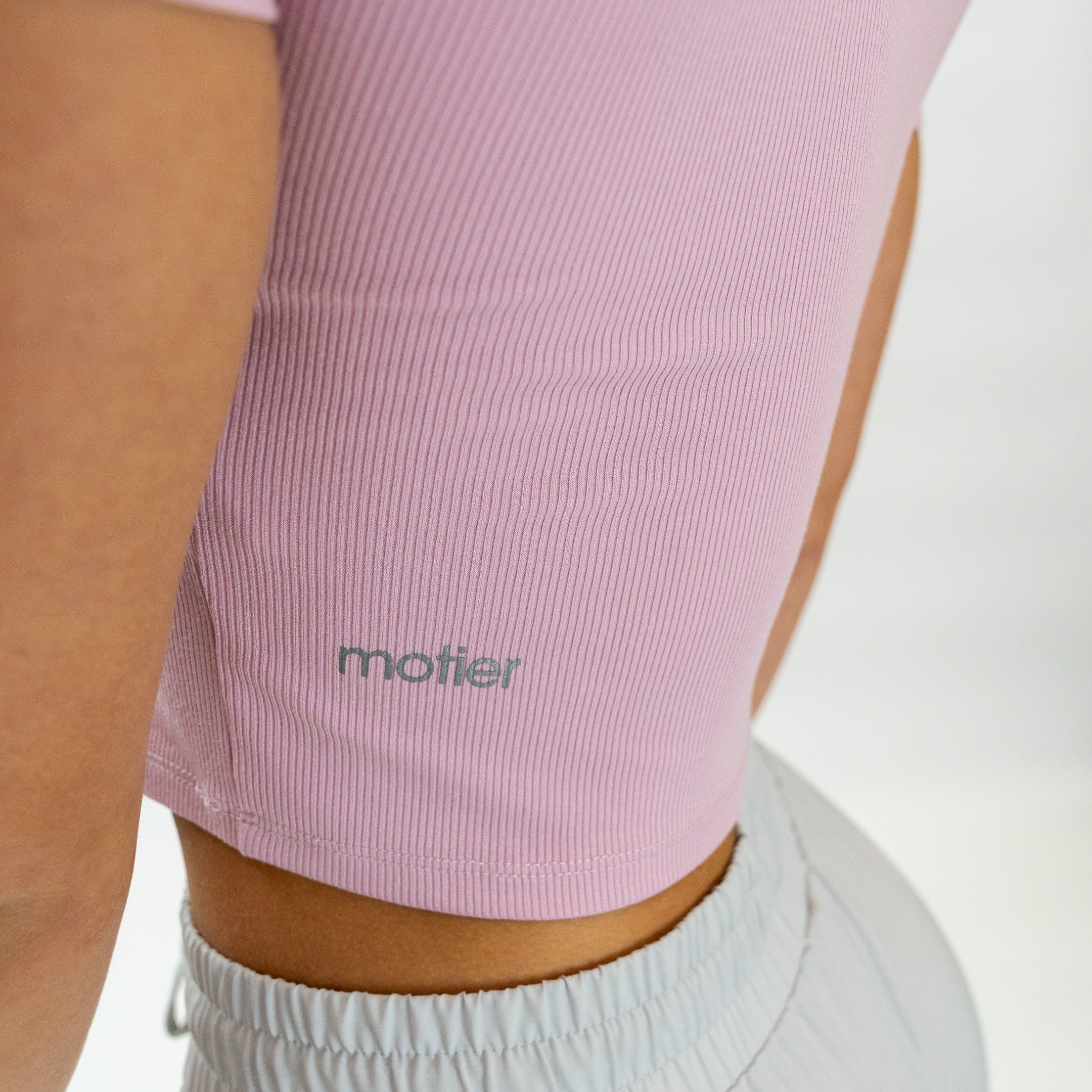 Micro-Ribbed Athleisure Baby Tee (Blush) - Motier Lafayette 