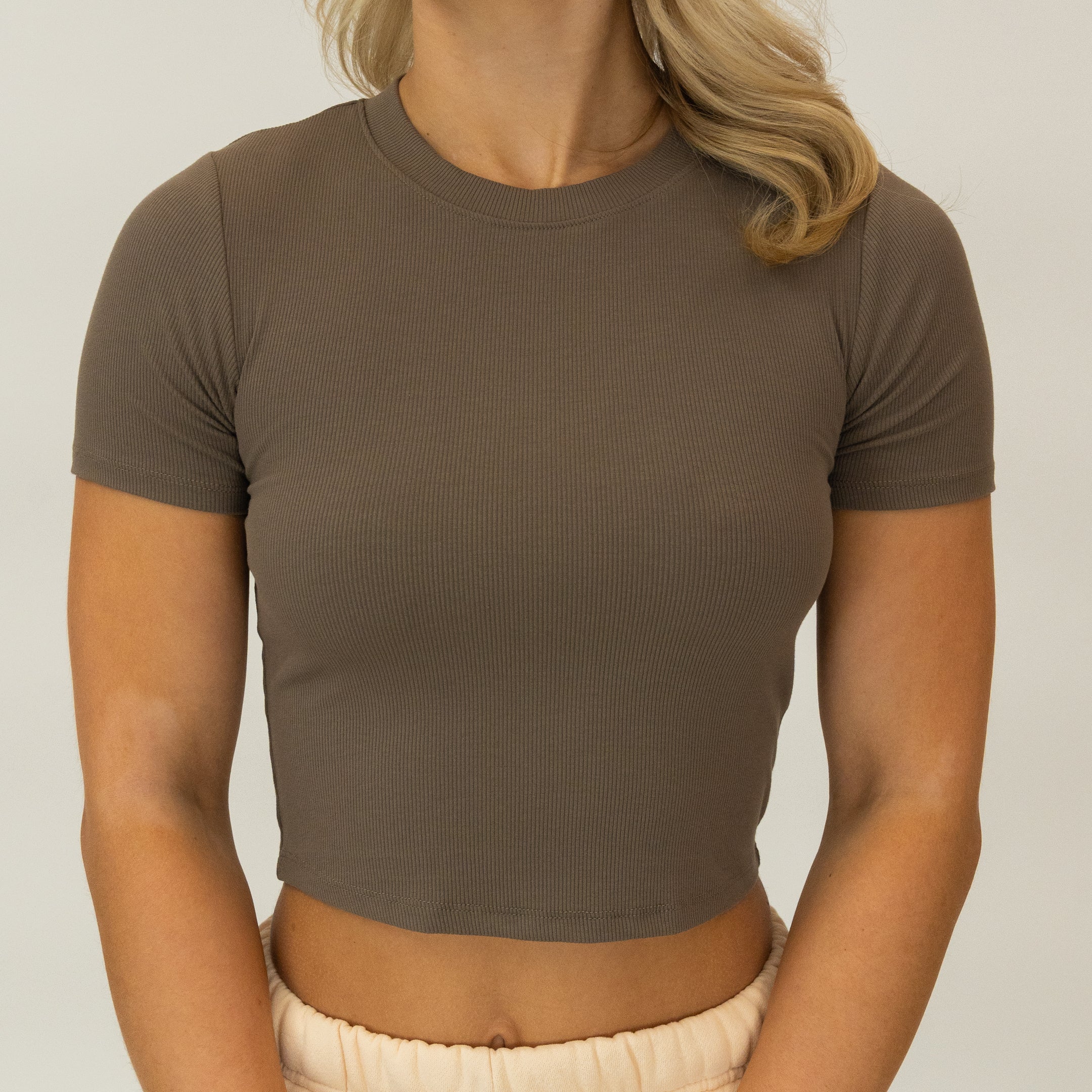 Micro-Ribbed Athleisure Baby Tee (Brushed Nickel) - Motier Lafayette 
