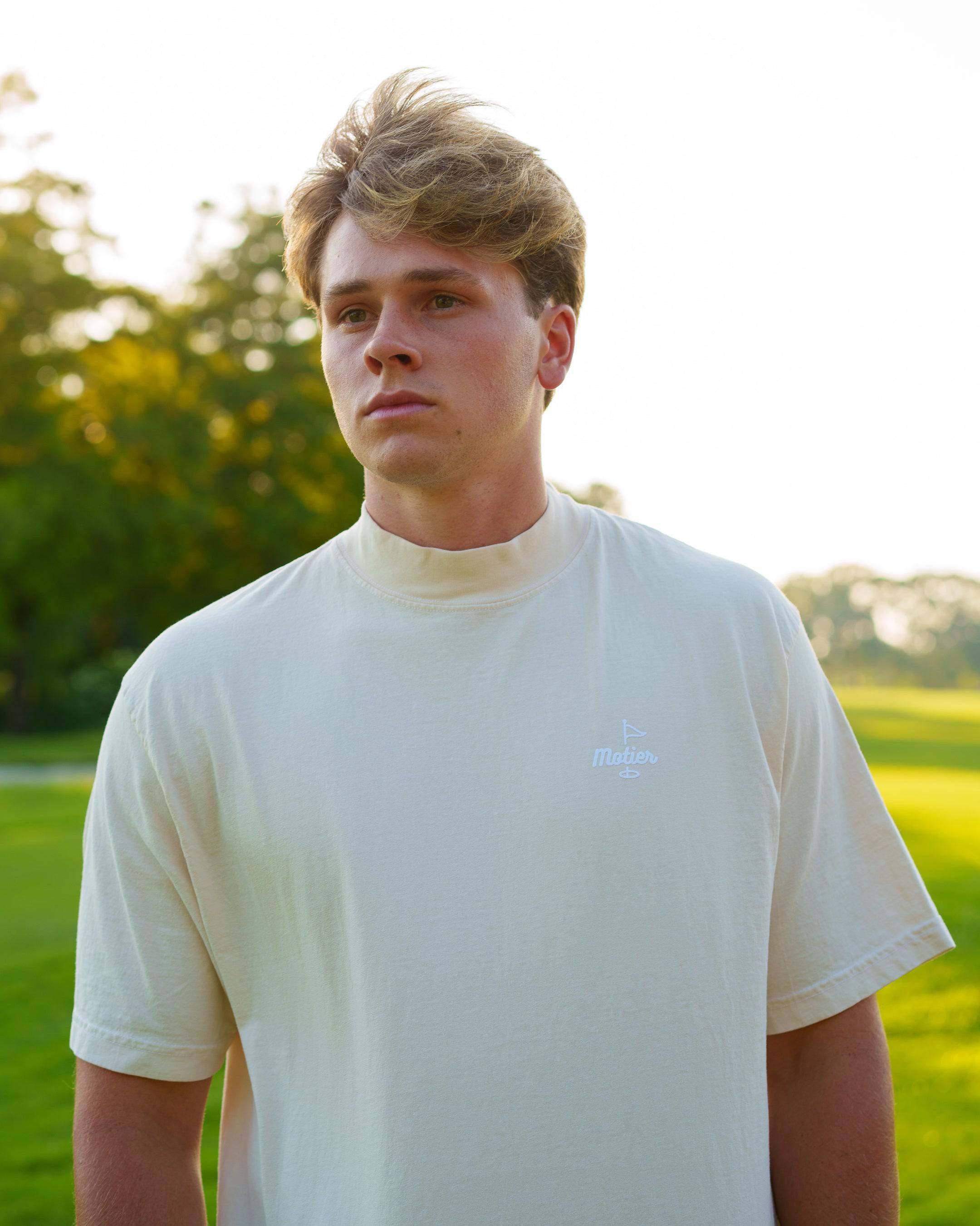 The Pin Mock Neck Luxe Tee (Cream) - Motier Lafayette 
