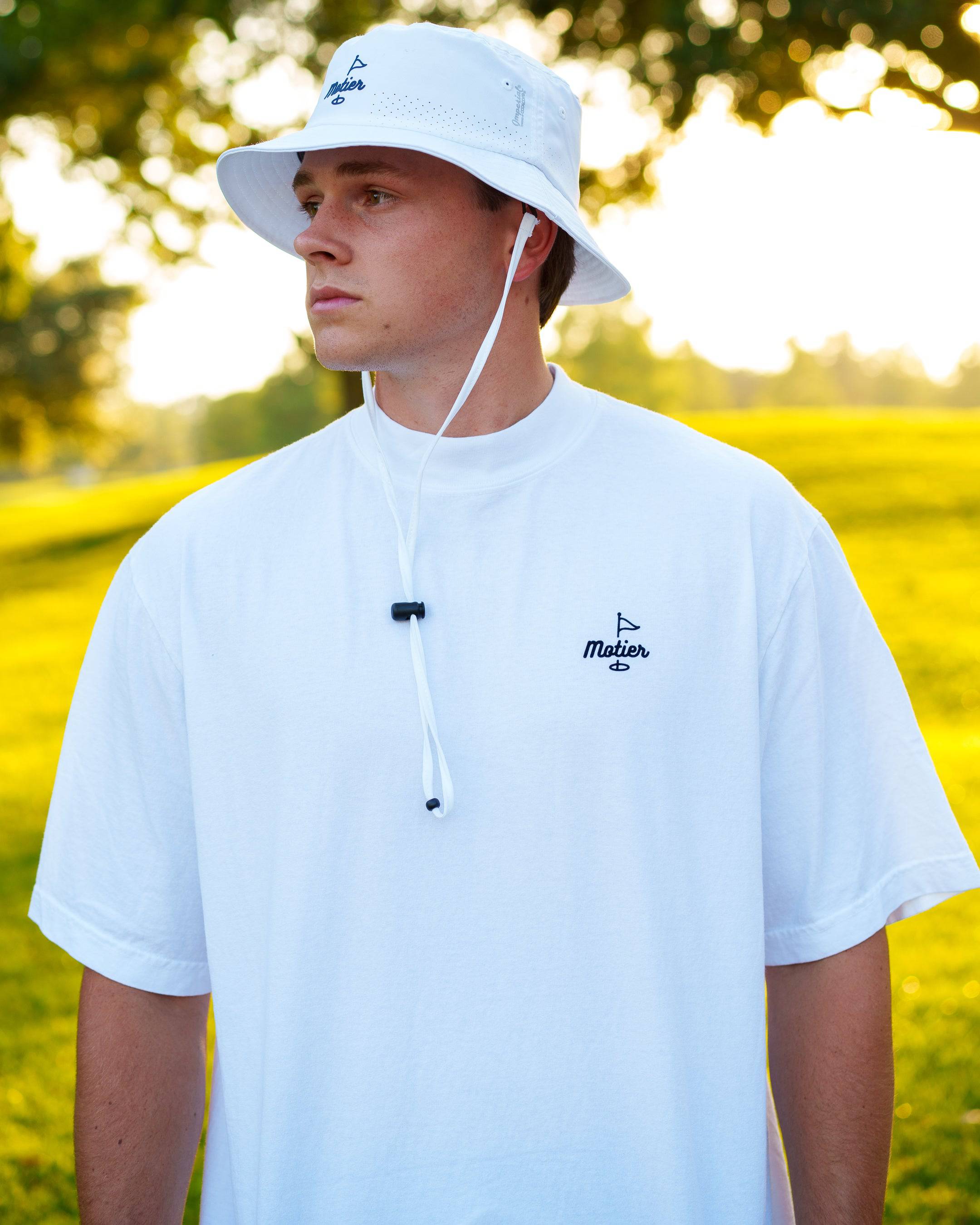 The Pin Mock Neck Luxe Tee (White/Navy) - Motier Lafayette 