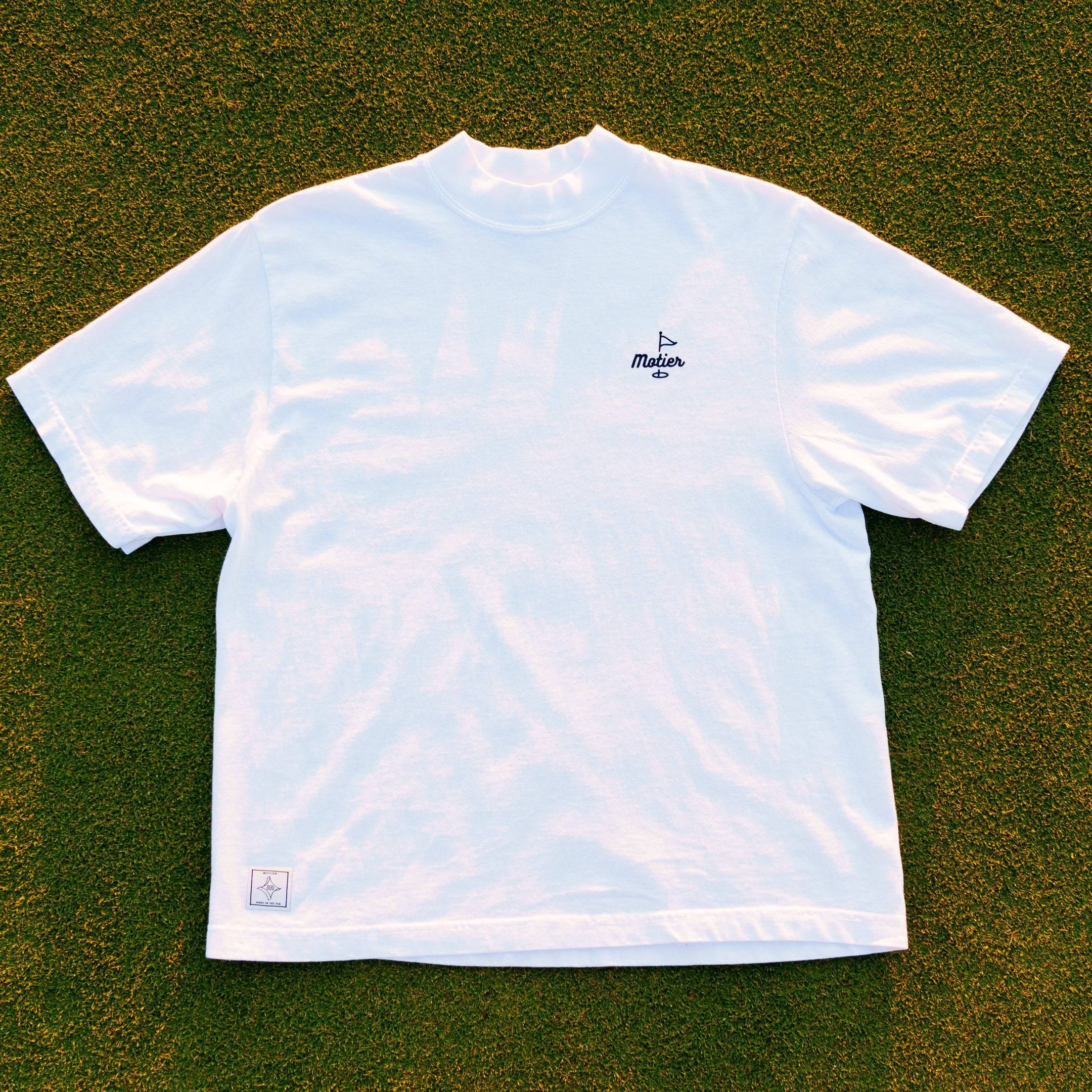 The Pin Mock Neck Luxe Tee (White/Navy) - Motier Lafayette 