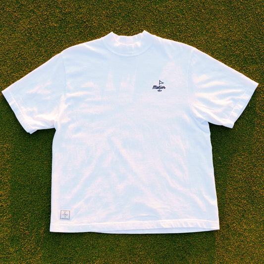 The Pin Mock Neck Luxe Tee (White/Navy) - Motier Lafayette 