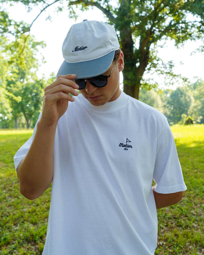 The Pin Mock Neck Luxe Tee (White/Navy)