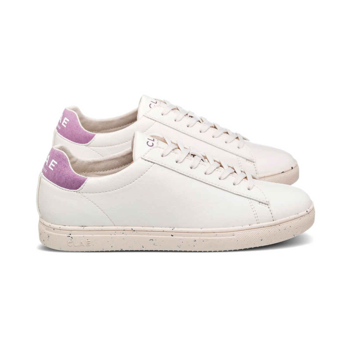 Mens and womens Clae Bradley vegan shoes by Motier Lafayette in off-white elderberry color, showcasing stylish sneaker design.