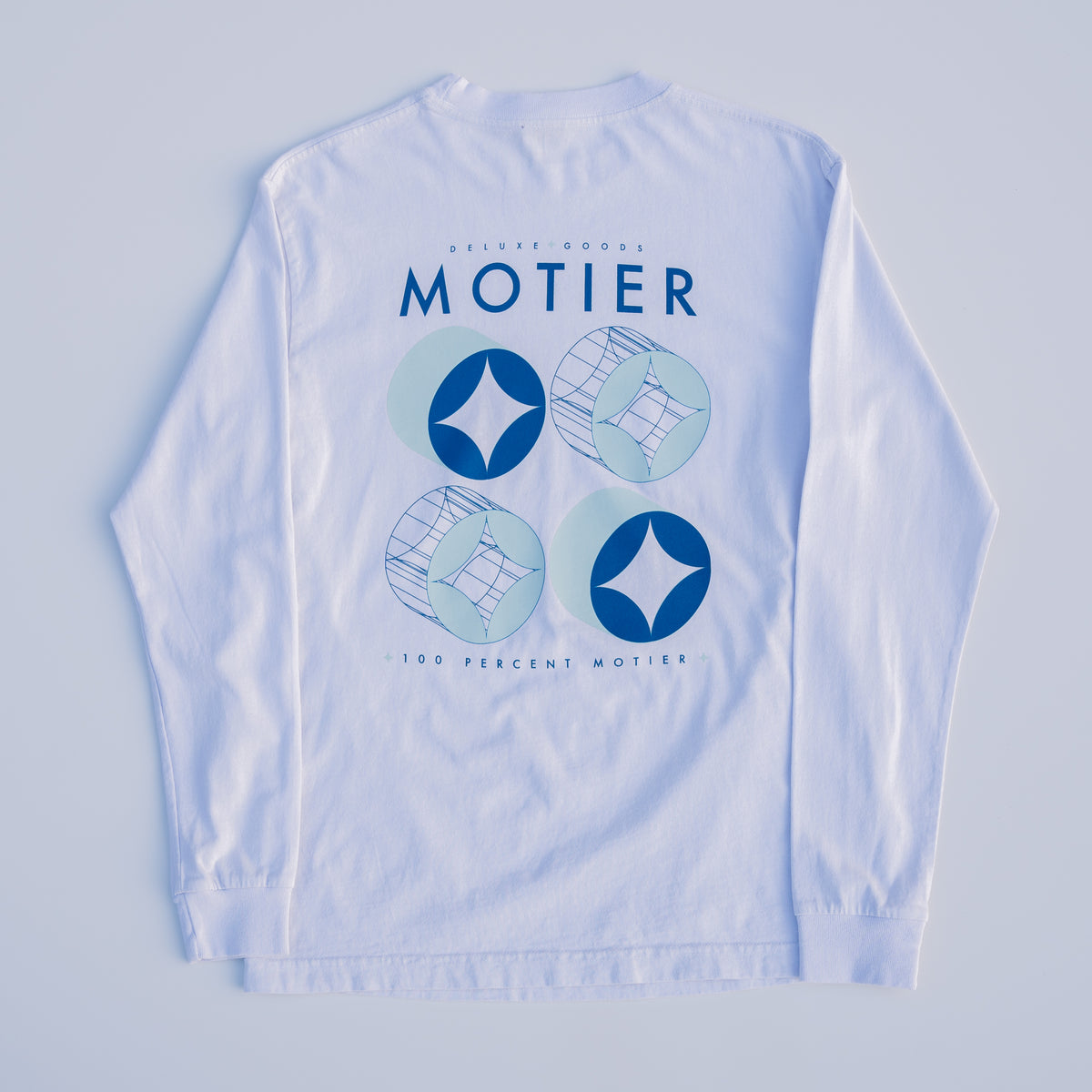 Motier Lafayette The Framework Long Sleeve Luxe Tee in Cloudrift, close-up of soft fabric and tailored fit.