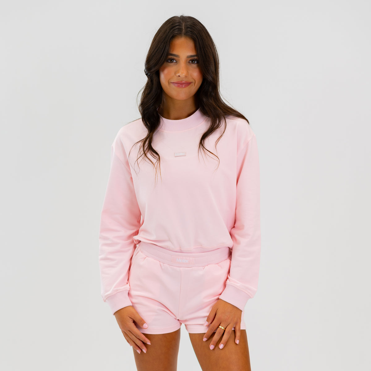 Motier Lafayette The Refresh Shorts in blush pink, soft fabric with a relaxed fit and comfortable waistband.