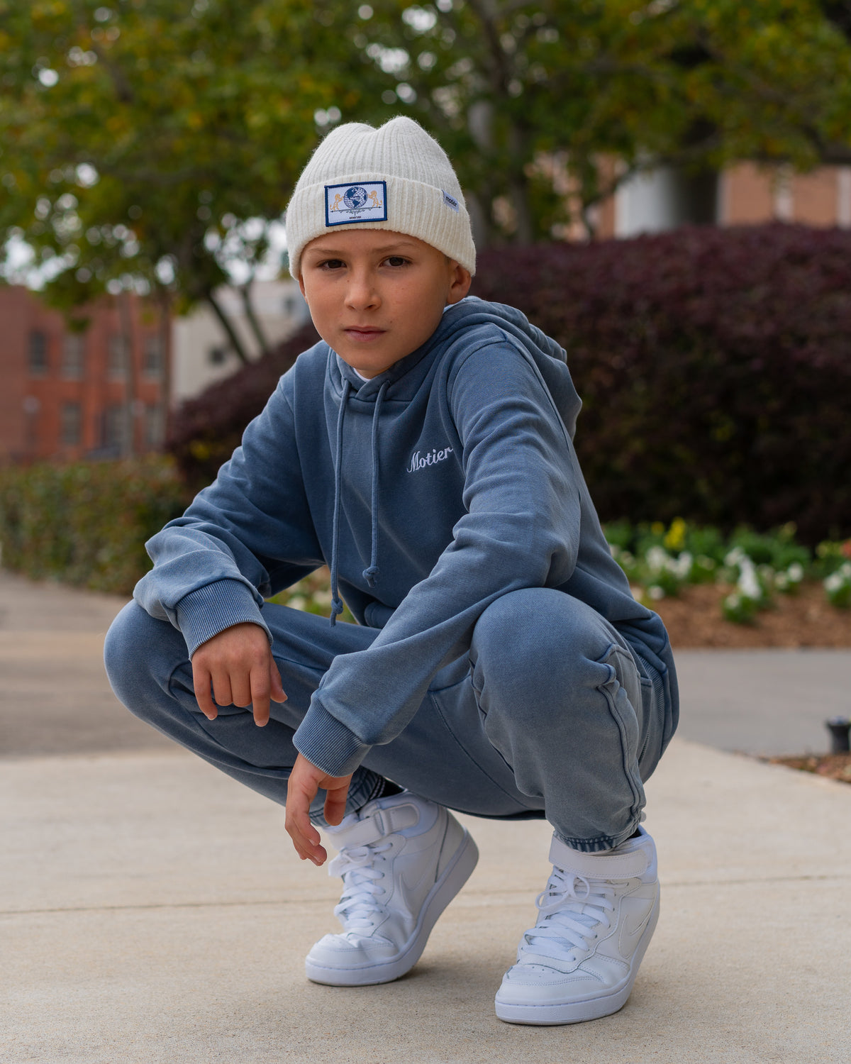 Motier Lafayette Youth Vital Signature Sweatpants in infinity color, soft fabric, with elastic waistband and relaxed fit.