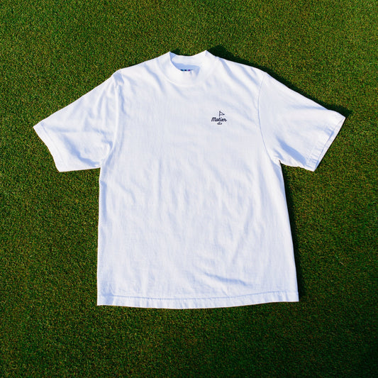 The Pin Mock Neck Luxe Tee (White/Navy)