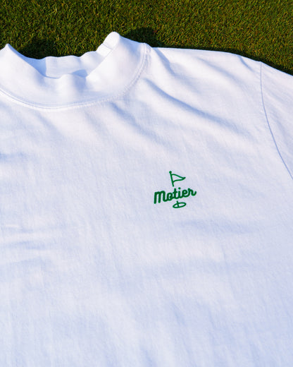 The Pin Mock Neck Luxe Tee (White/Green)