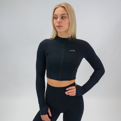 The Nyx Cropped Full-Zip (Black) - Motier Lafayette 