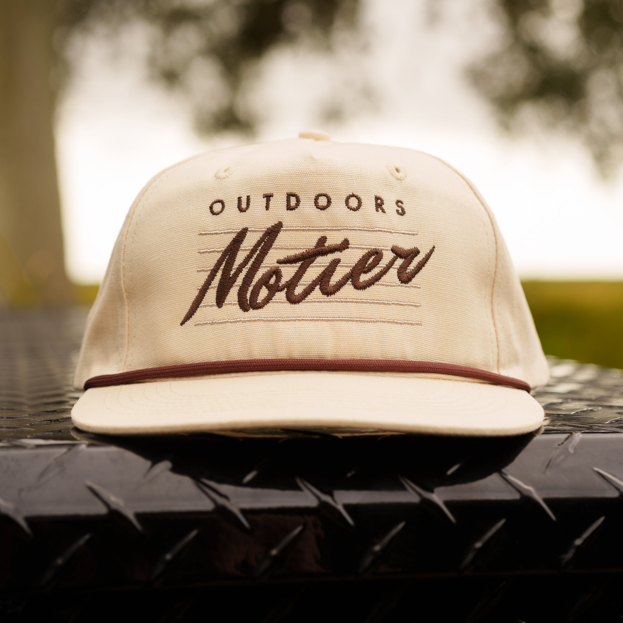 The Outdoors Retro Roped Snapback (Cream) - Motier Lafayette 