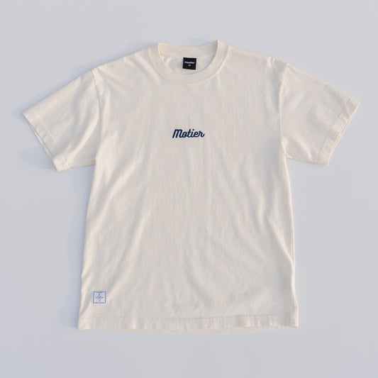 The Pin Script Embroidery Luxe Tee (Cream) - Motier Lafayette 
