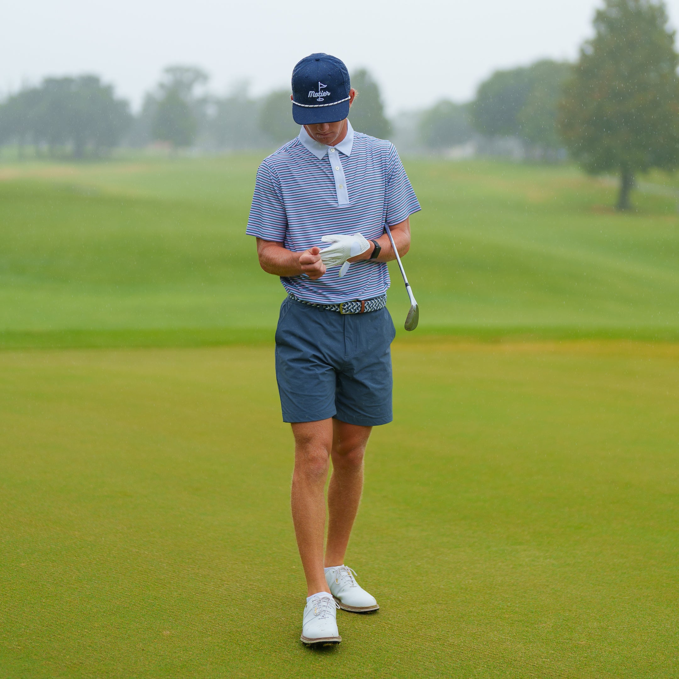 The Motier Tour Fine Stripe Polo (Baha Mist)