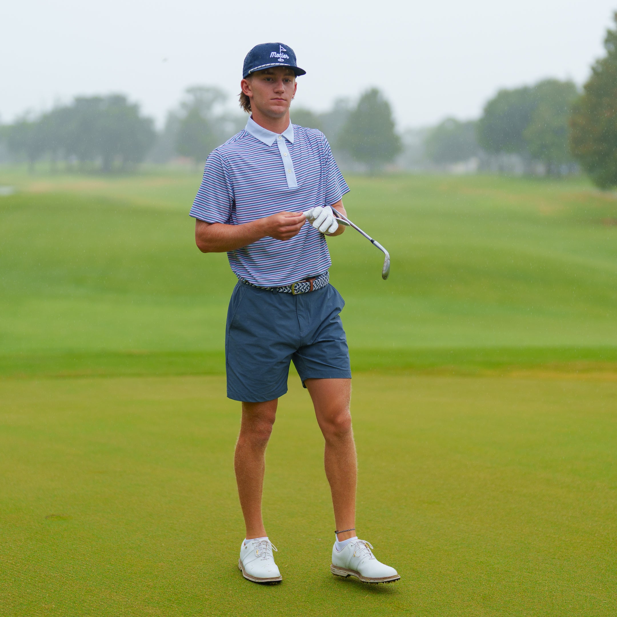 The Motier Tour Fine Stripe Polo (Baha Mist)