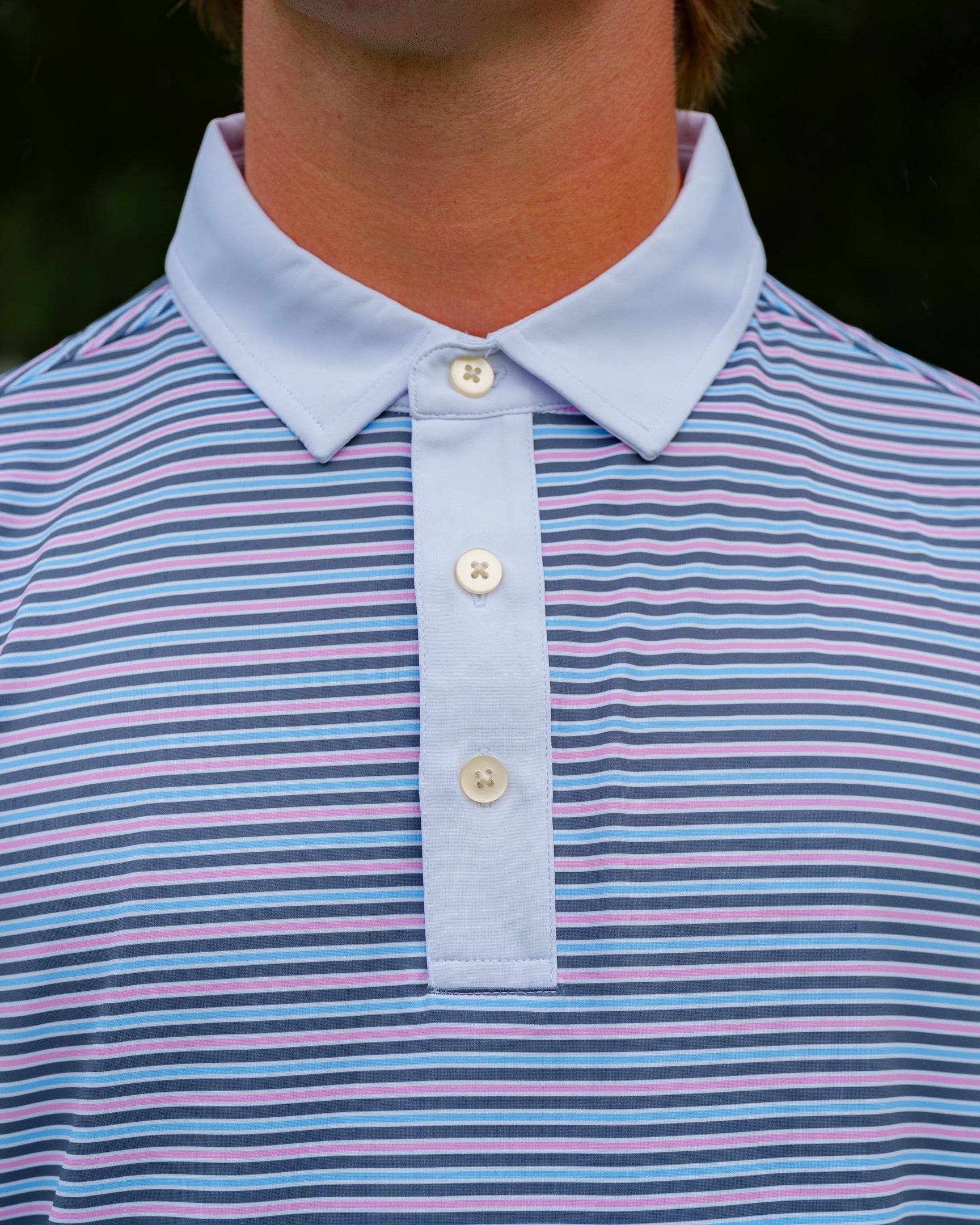 The Motier Tour Fine Stripe Polo (Baha Mist)