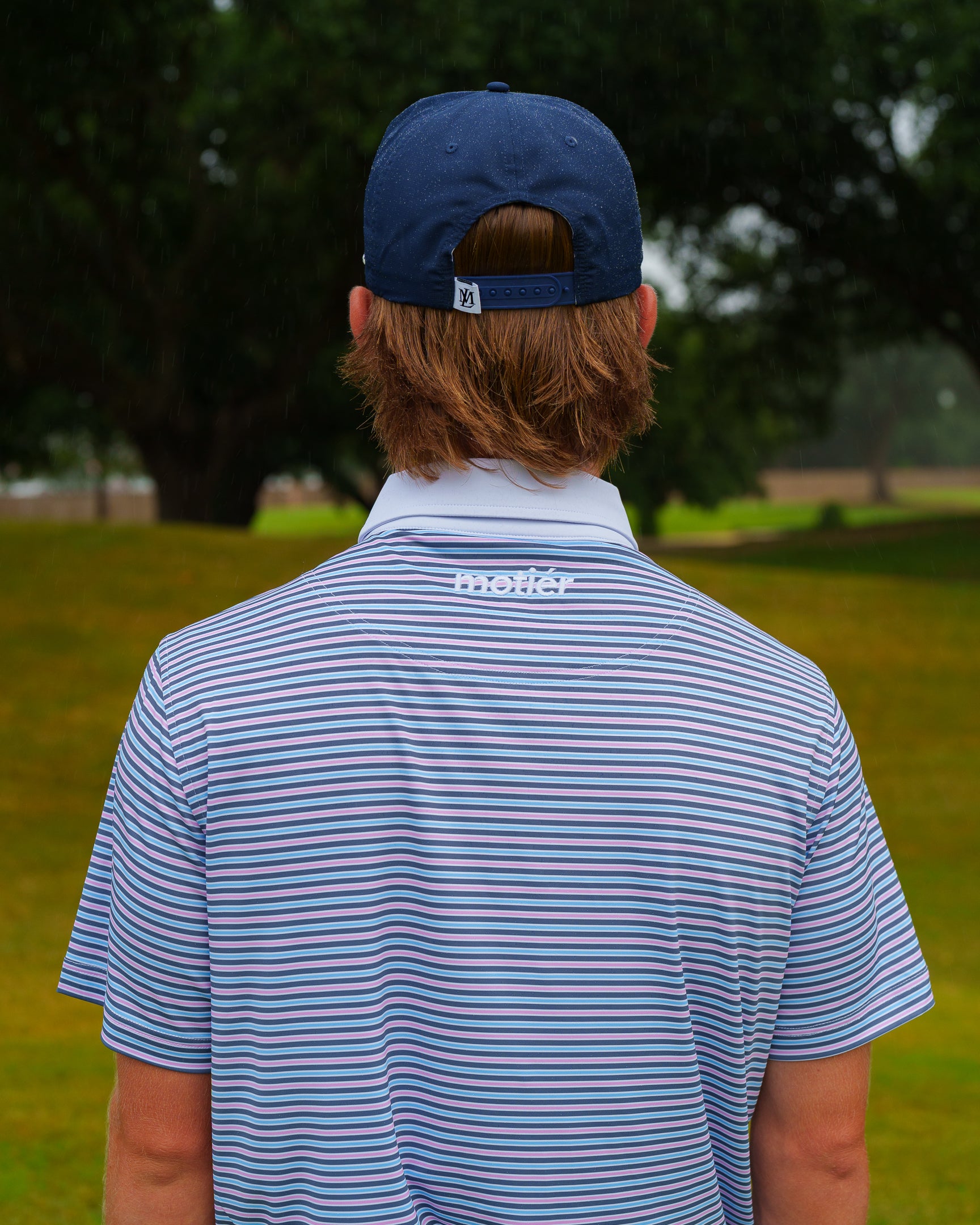 The Motier Tour Fine Stripe Polo (Baha Mist)