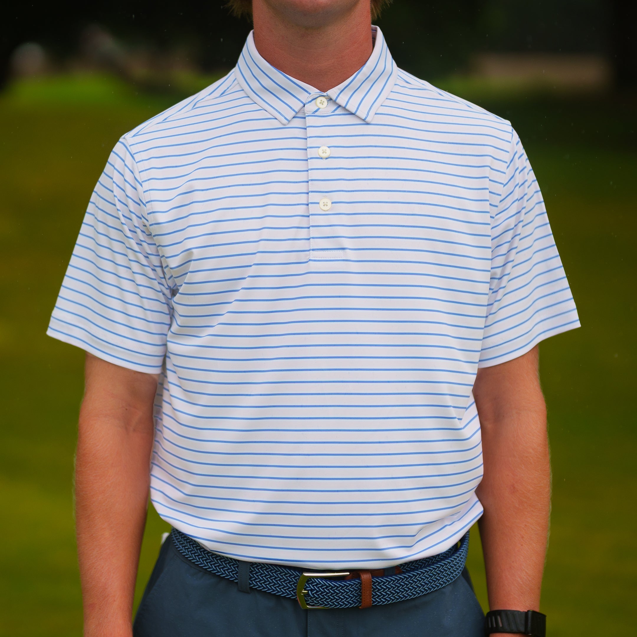 The Motier Tour Striped Polo (Ivory Sky)