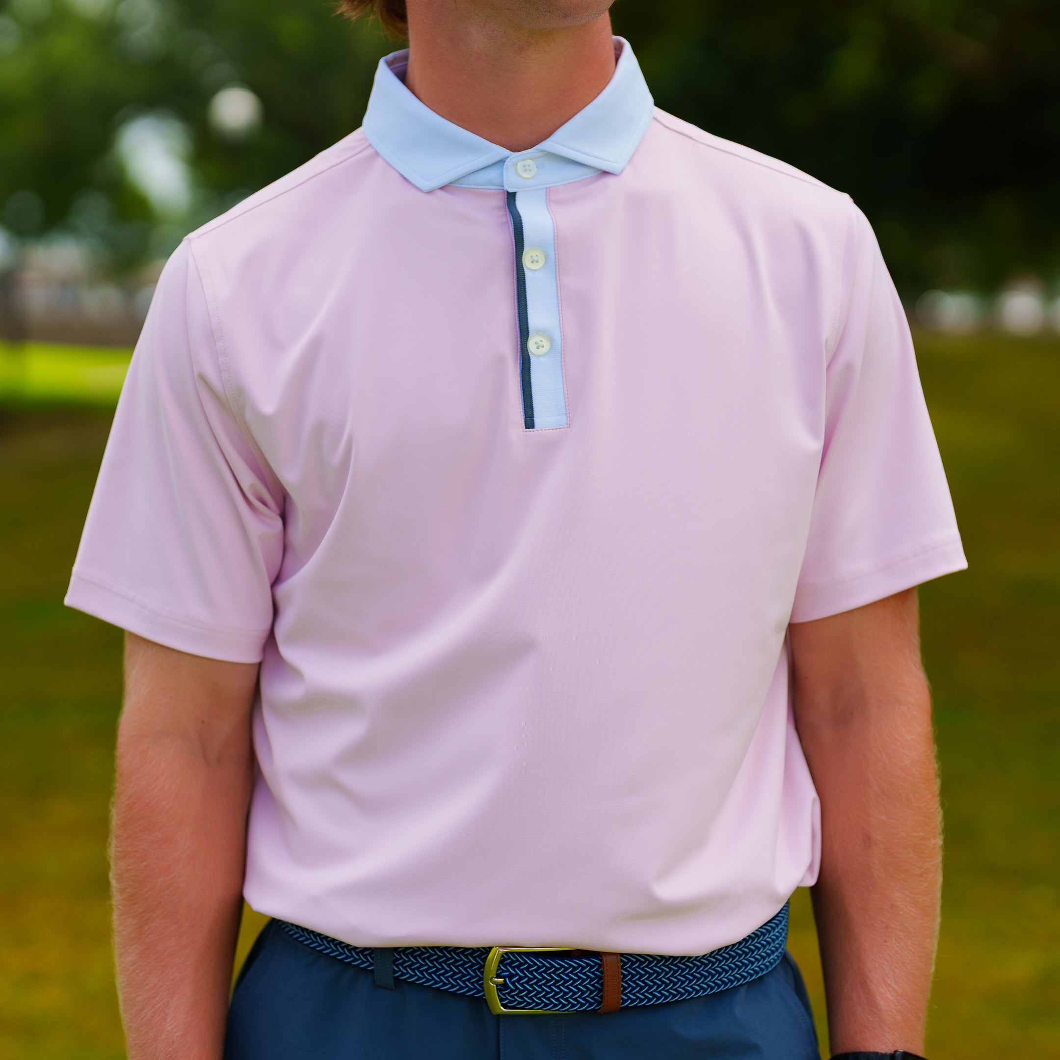 The Motier Tour Placket Stripe Polo (Azalea)