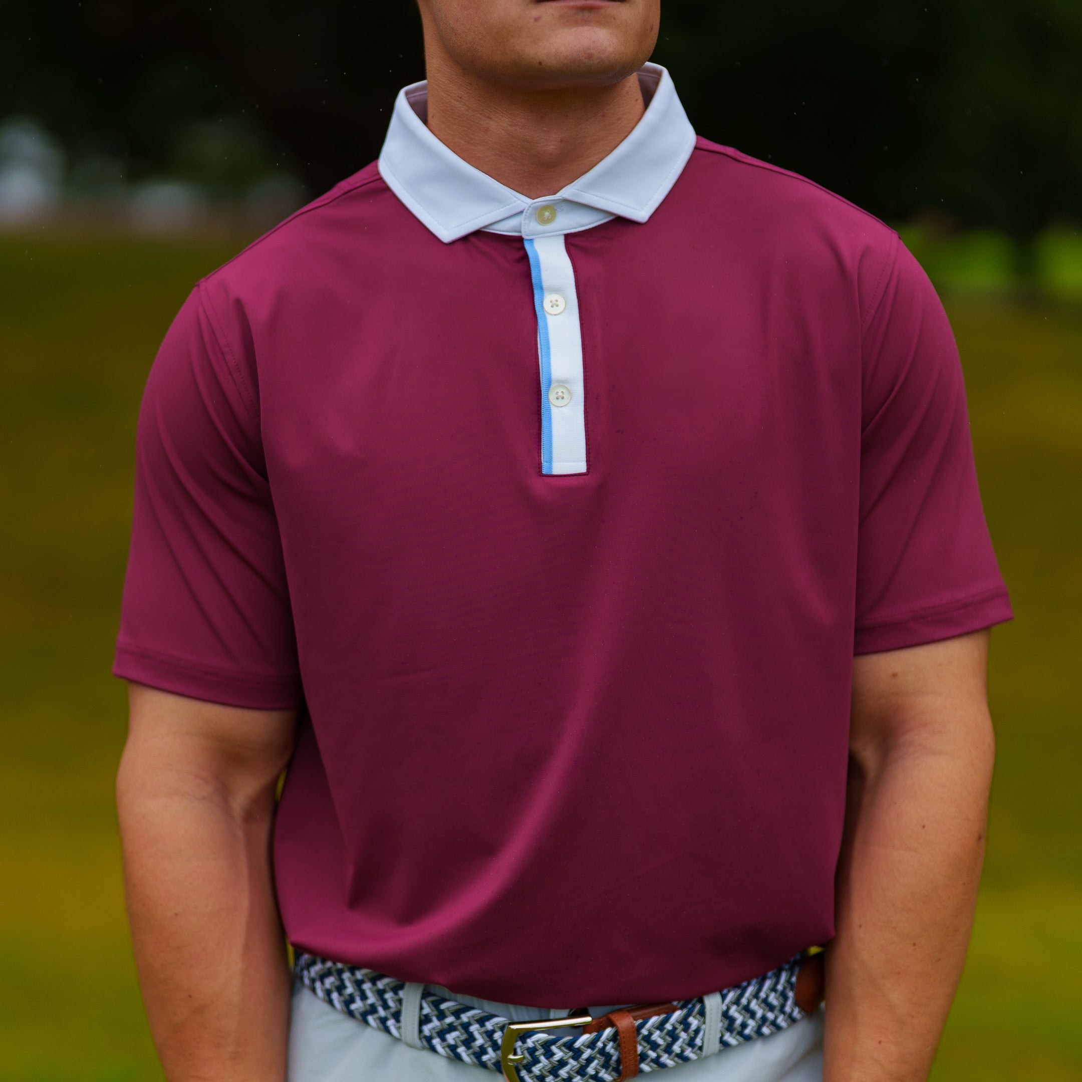The Motier Tour Placket Stripe Polo (Burgundy)