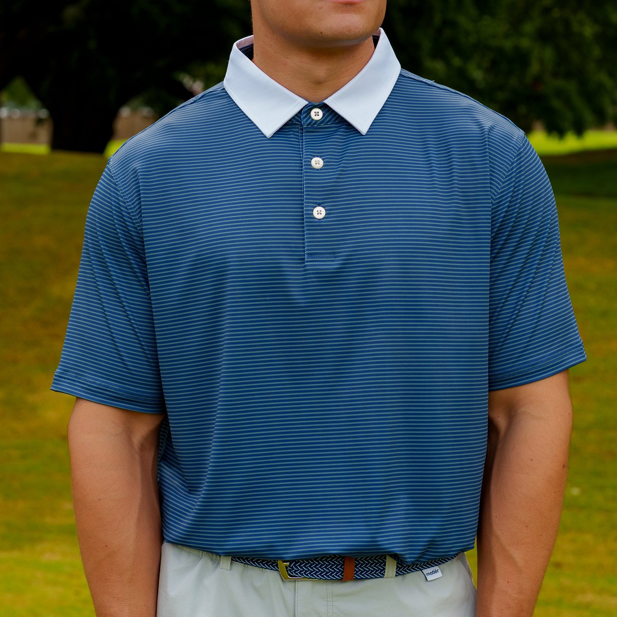 The Motier Tour Fine Stripe Polo (Cypress)