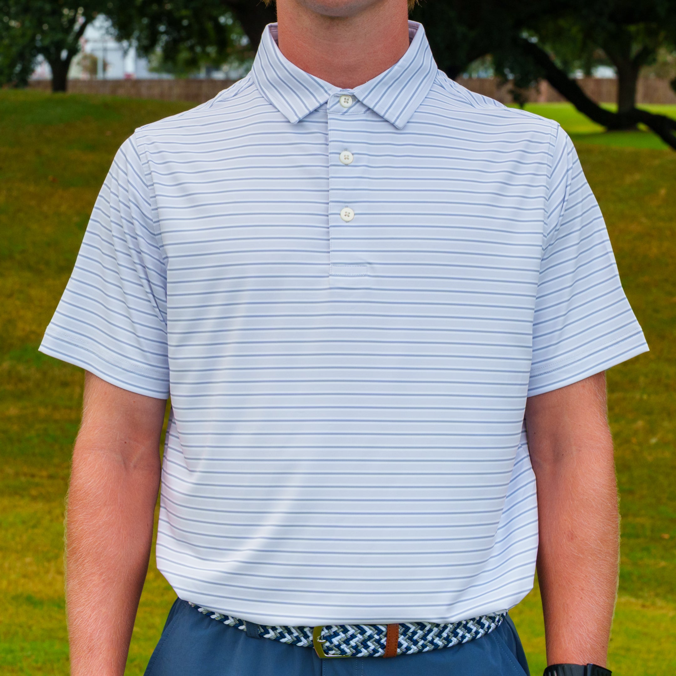 The Motier Tour Striped Polo (Grey Mist)