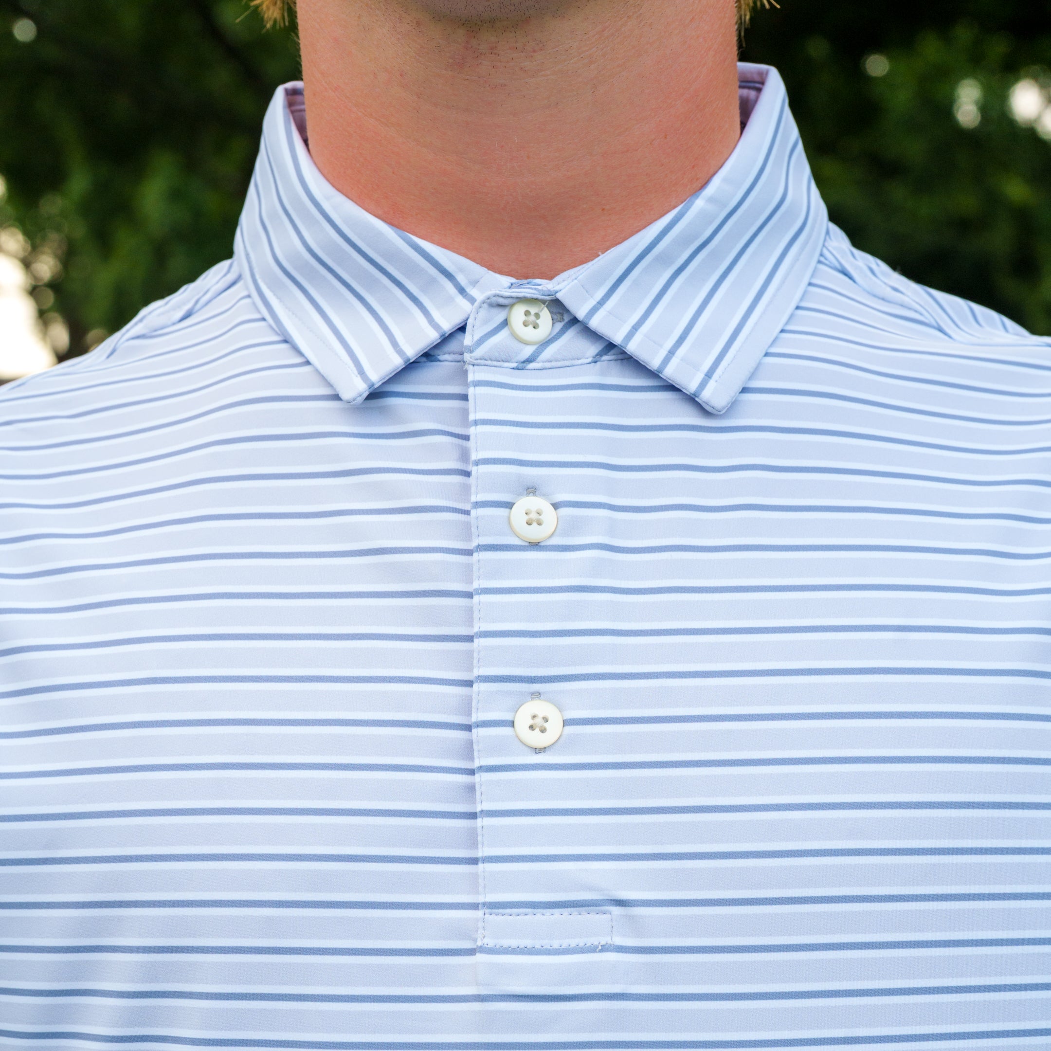 The Motier Tour Striped Polo (Grey Mist)