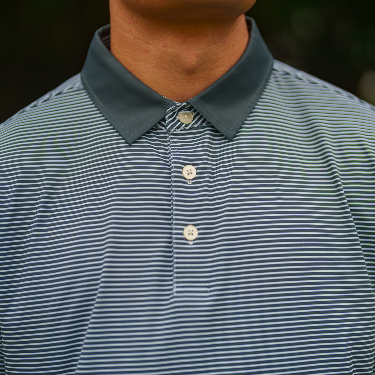 The Motier Tour Fine Stripe Polo (Pinewood)