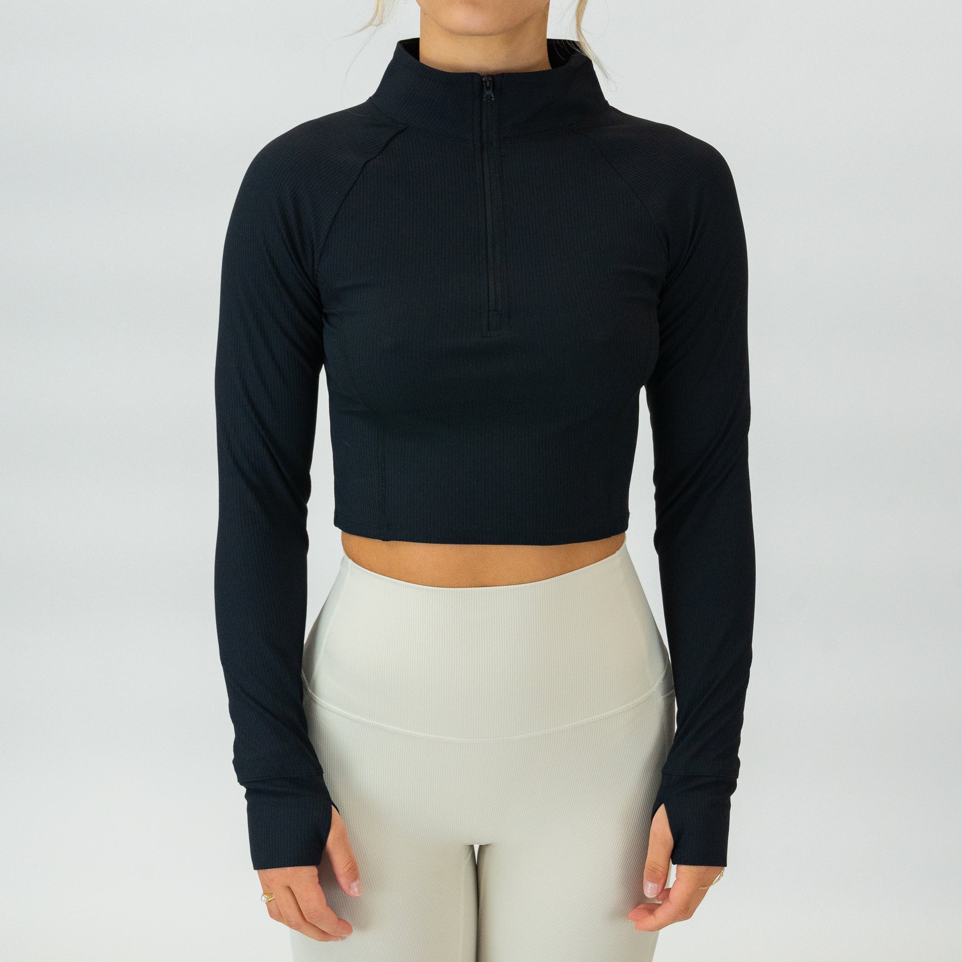 Ribbed Essential Quarter-Zip (Black) - Motier Lafayette 