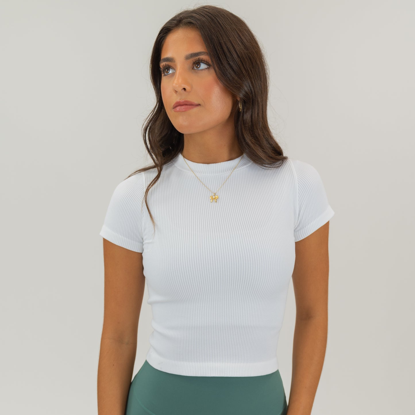 Women's Ribbed High Neck Top (White) - Motier Lafayette 