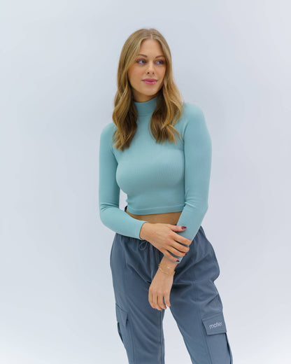 Women's Ribbed Turtleneck (Teal) - Motier Lafayette 