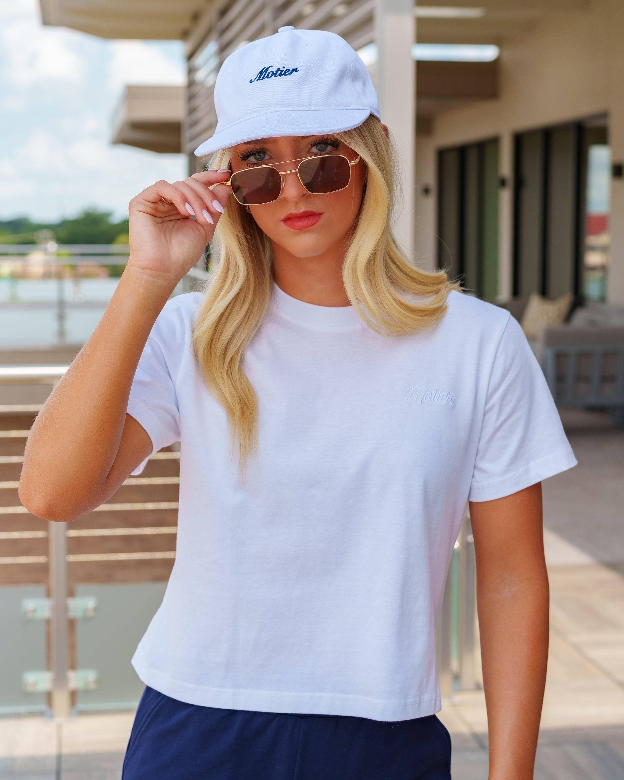 The Evelyn Script Baby Tee (White) - Motier Lafayette 
