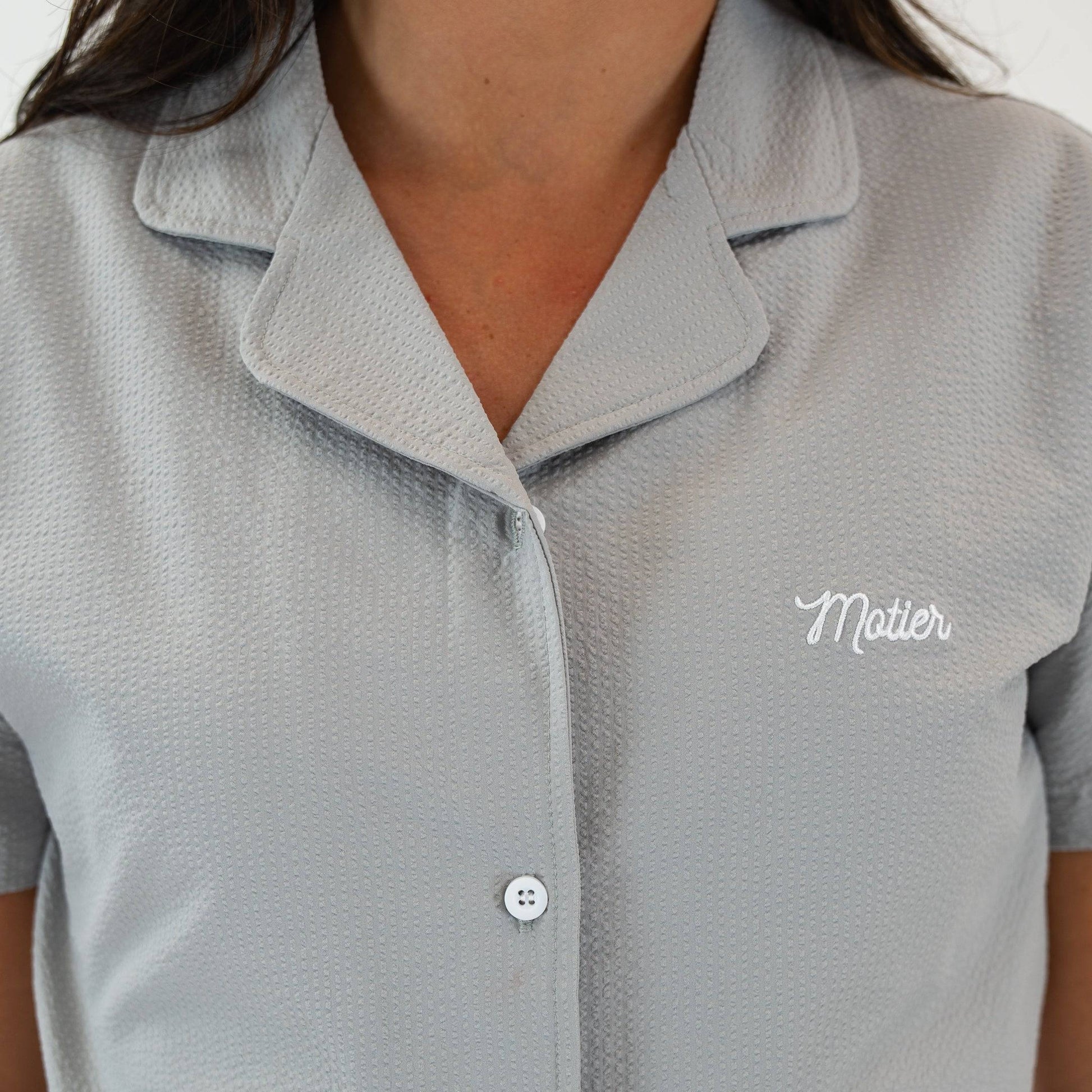 Sofia Seersucker Button Down (Soft Grey) - Motier Lafayette 
