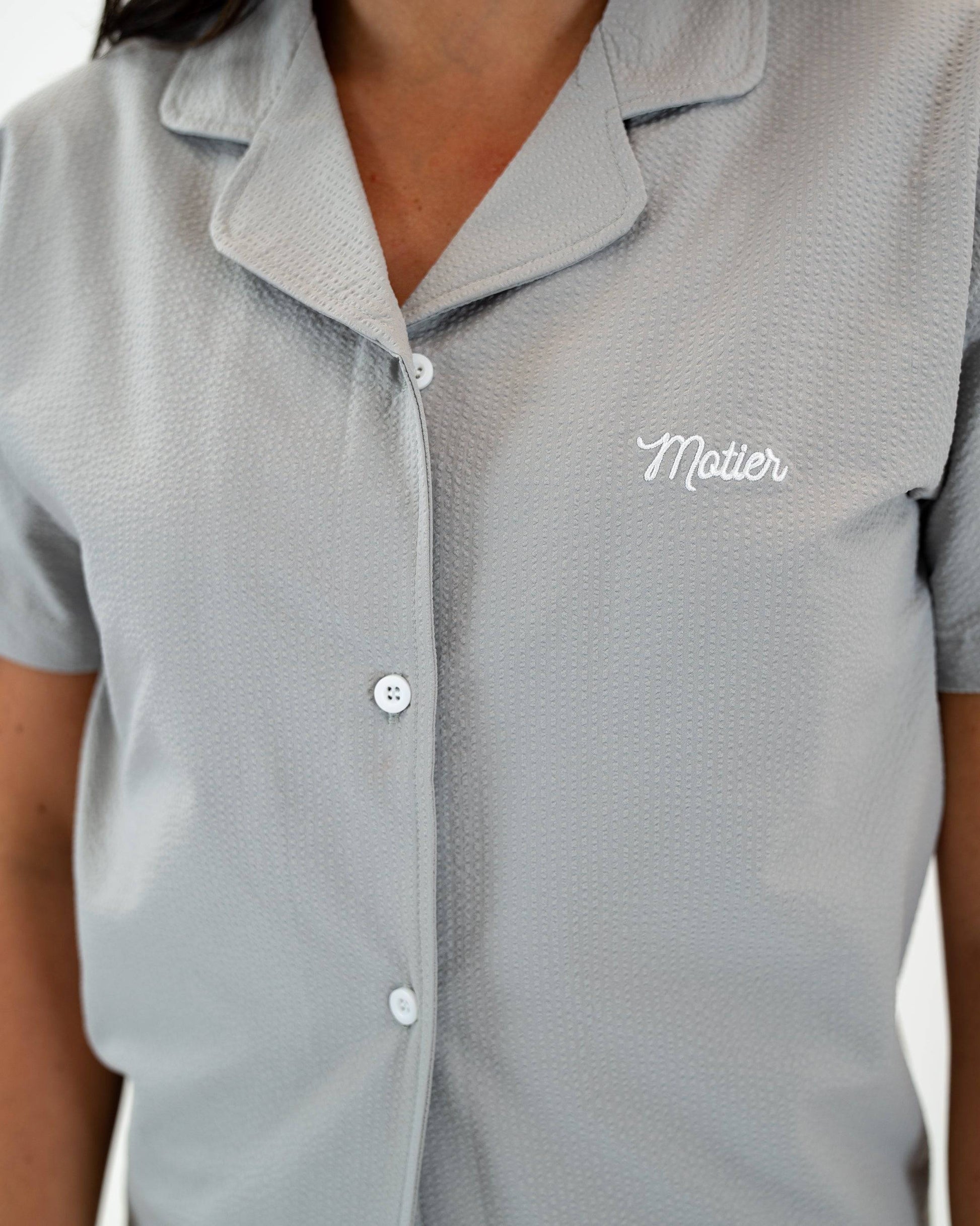 Sofia Seersucker Button Down (Soft Grey) - Motier Lafayette 