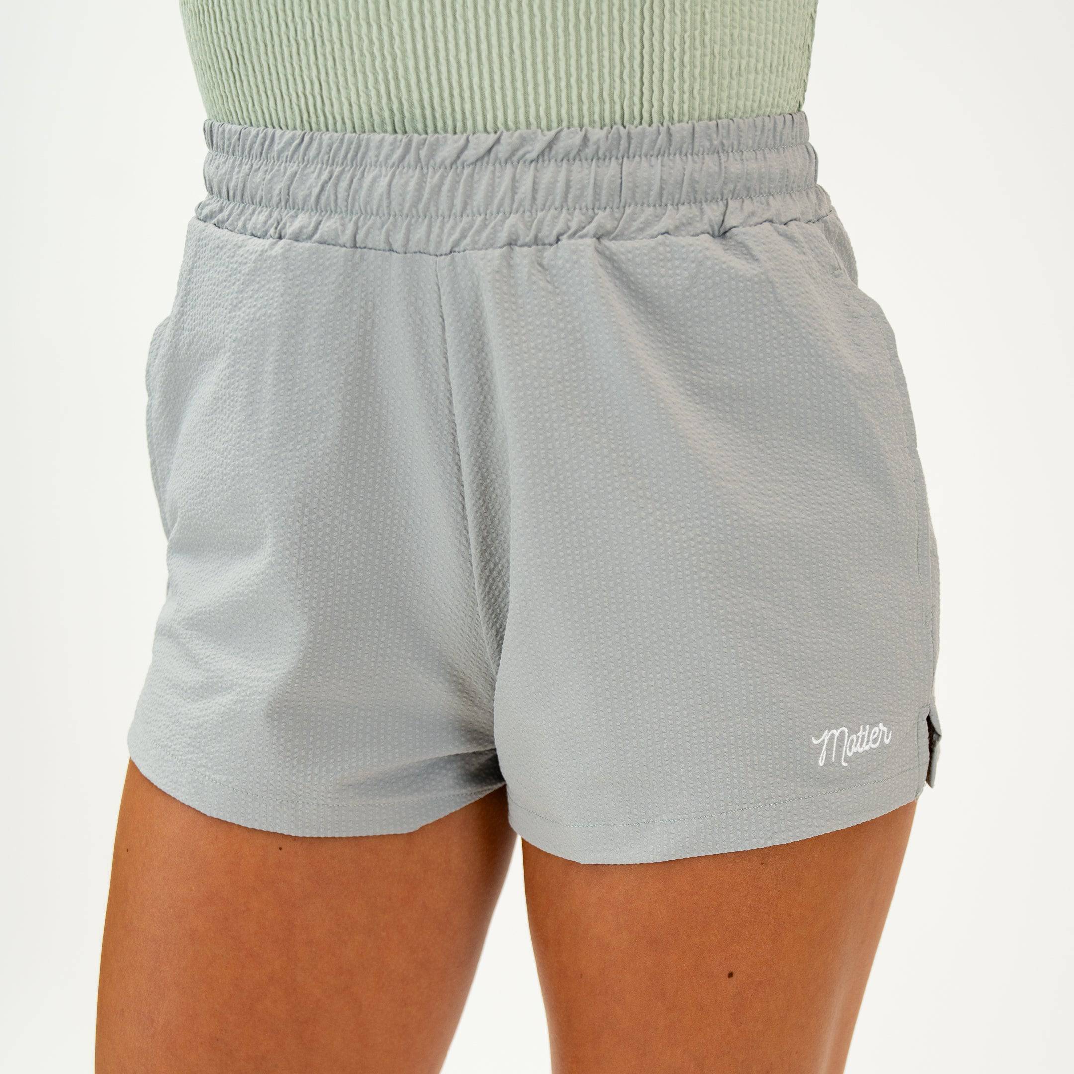 Sofia Seersucker Shorts (Soft Grey) - Motier Lafayette 