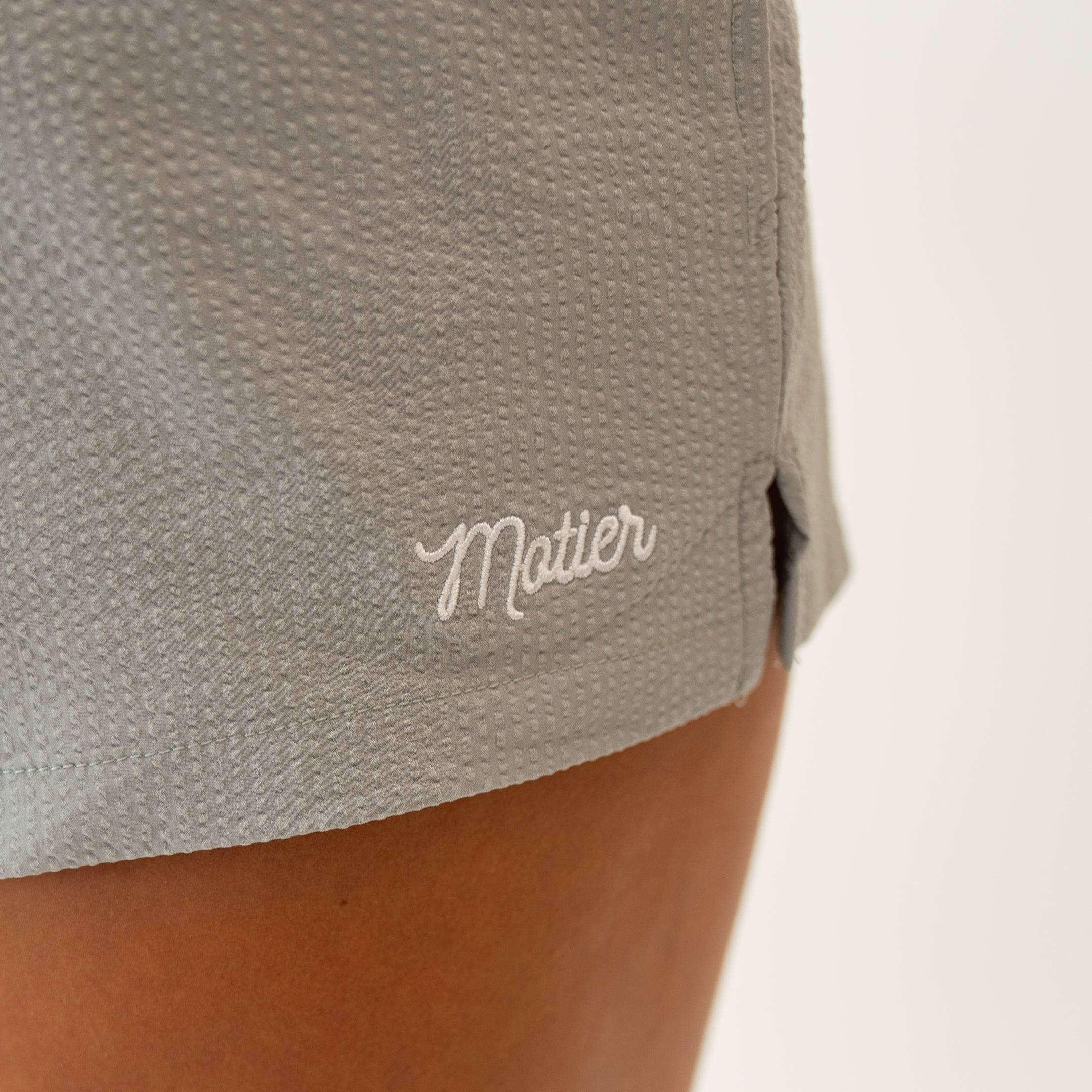 Sofia Seersucker Shorts (Soft Grey) - Motier Lafayette 