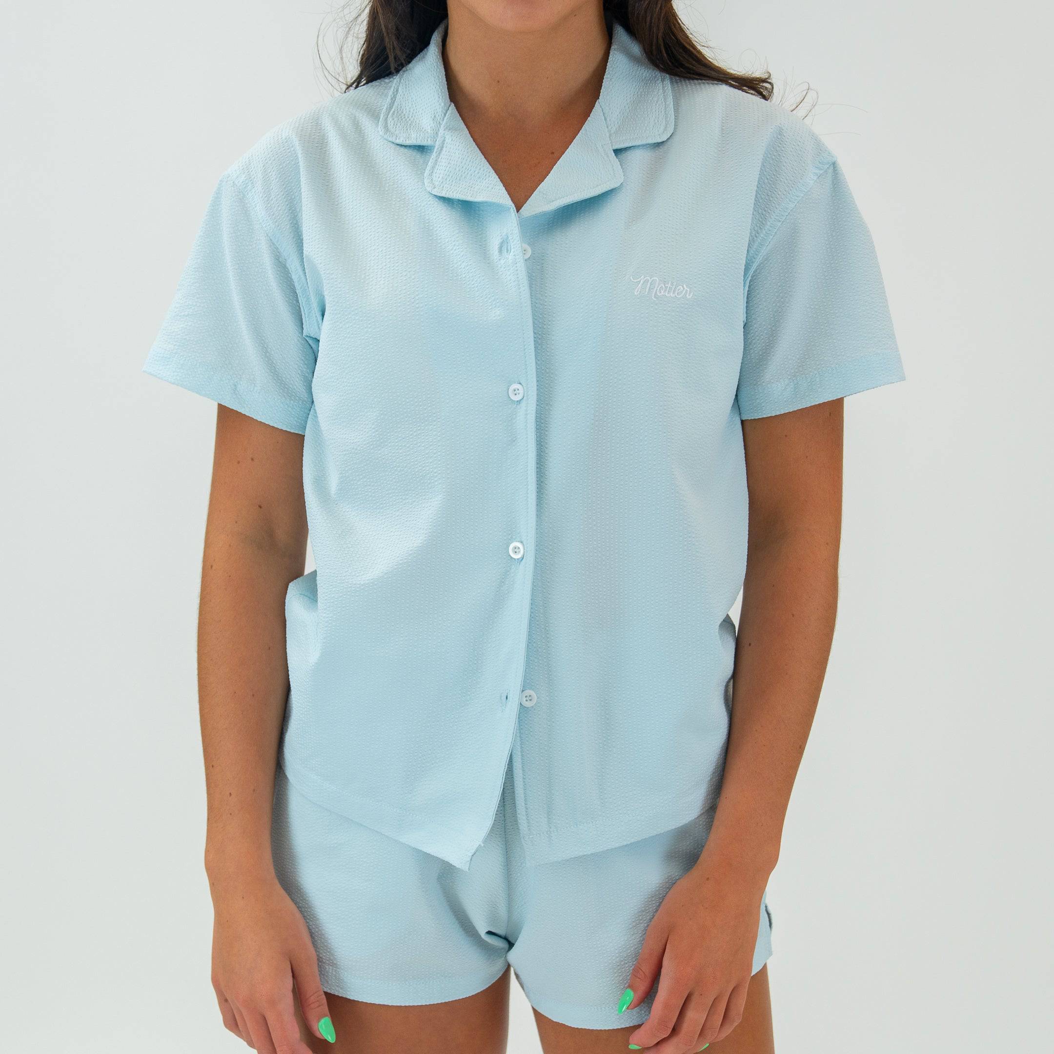 Sofia Seersucker Button Down (Breeze) - Motier Lafayette 