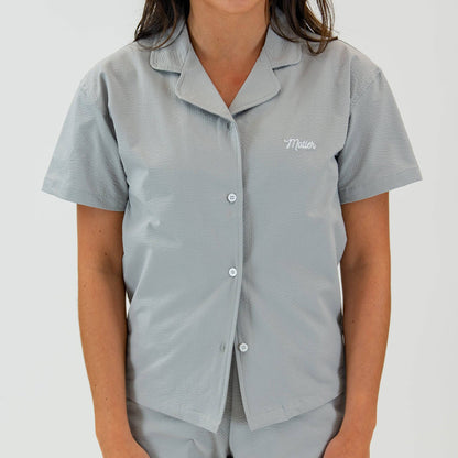 Sofia Seersucker Button Down (Soft Grey) - Motier Lafayette 