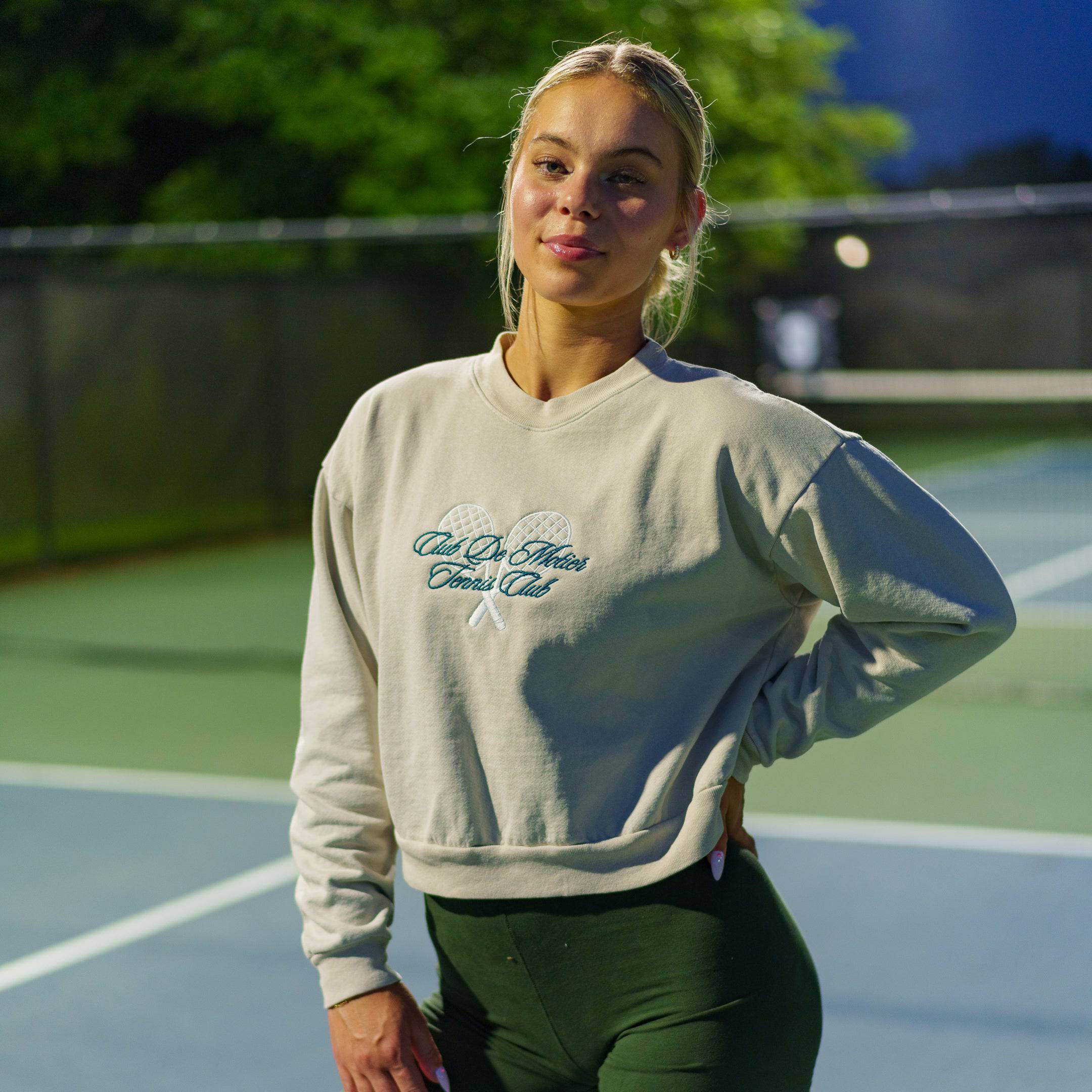 Motier Tennis Club Luxe Cropped Crewneck (Tan) - Motier Lafayette 