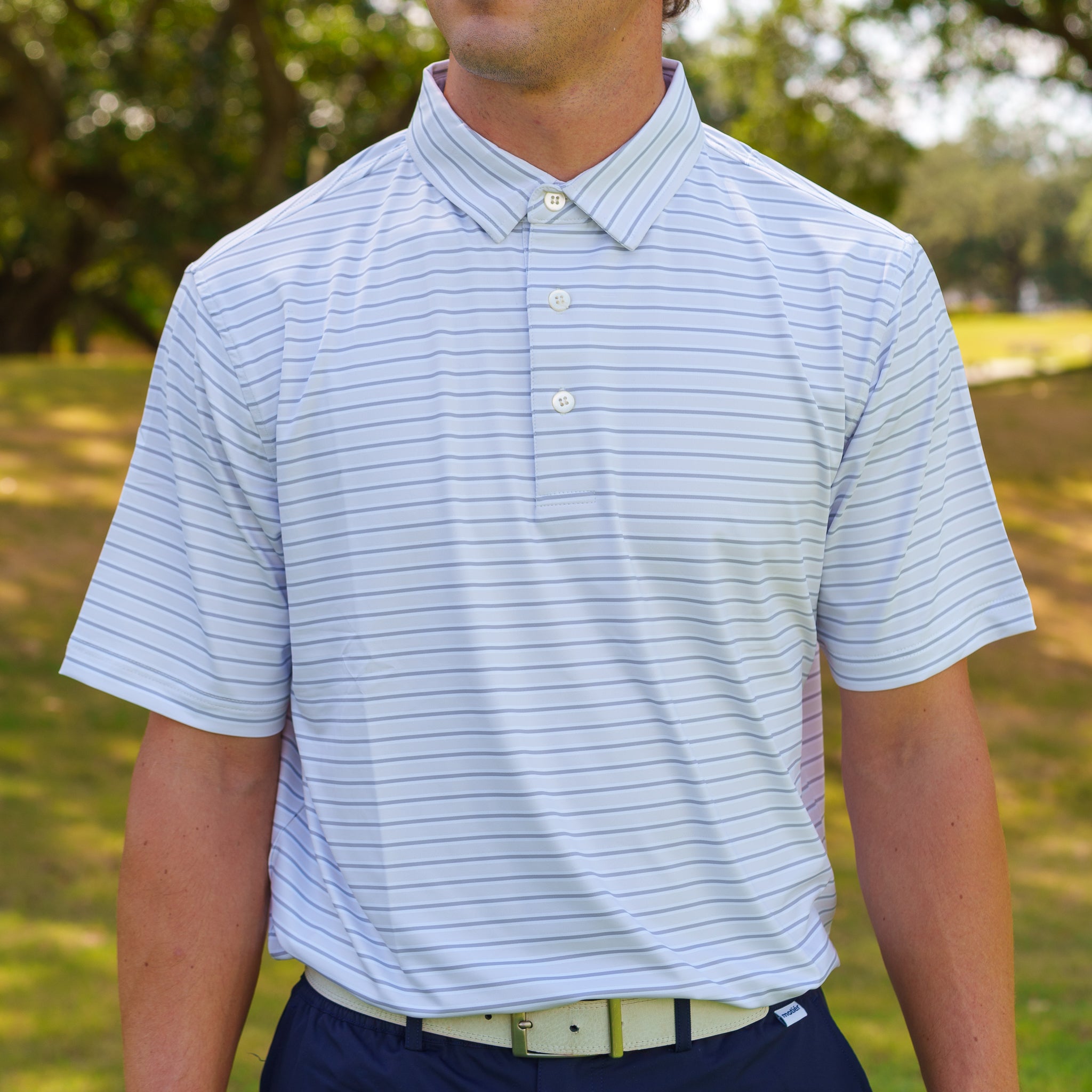 The Motier Striped Tour Golf Polo (Grey) - Motier Lafayette 