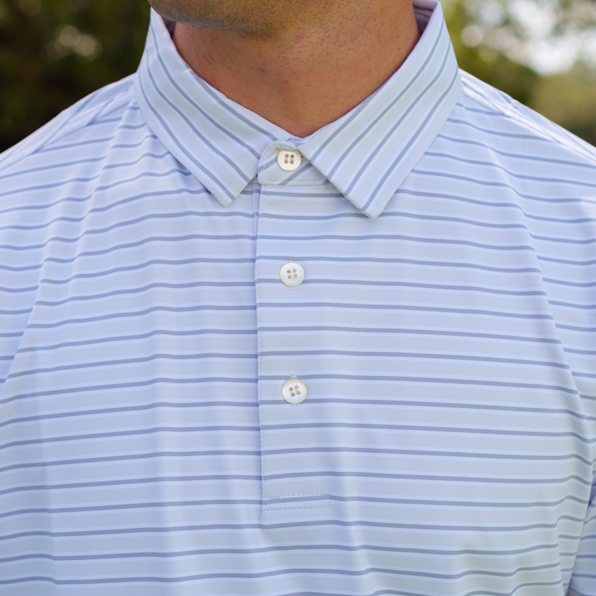 The Motier Striped Tour Golf Polo (Grey) - Motier Lafayette 
