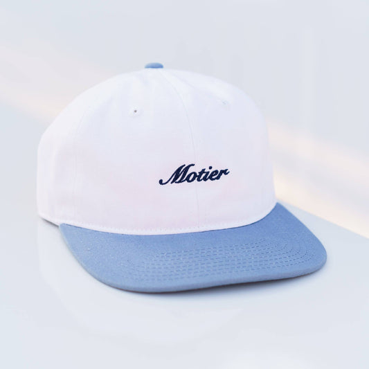 The Two-Tone Script Strapback (White/Denim) - Motier Lafayette 