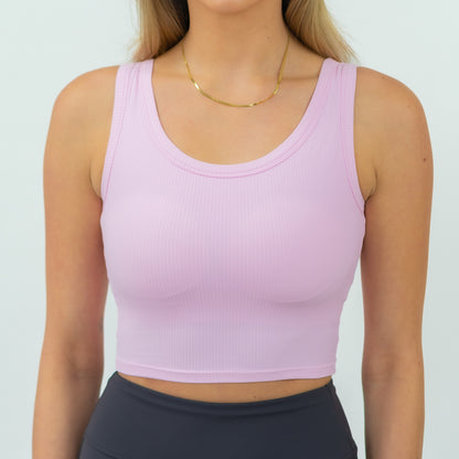 Ribbed Square Neck Active Tank (Blush) - Motier Lafayette 