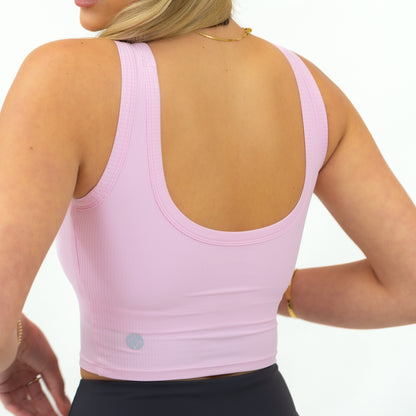 Ribbed Square Neck Active Tank (Blush) - Motier Lafayette 