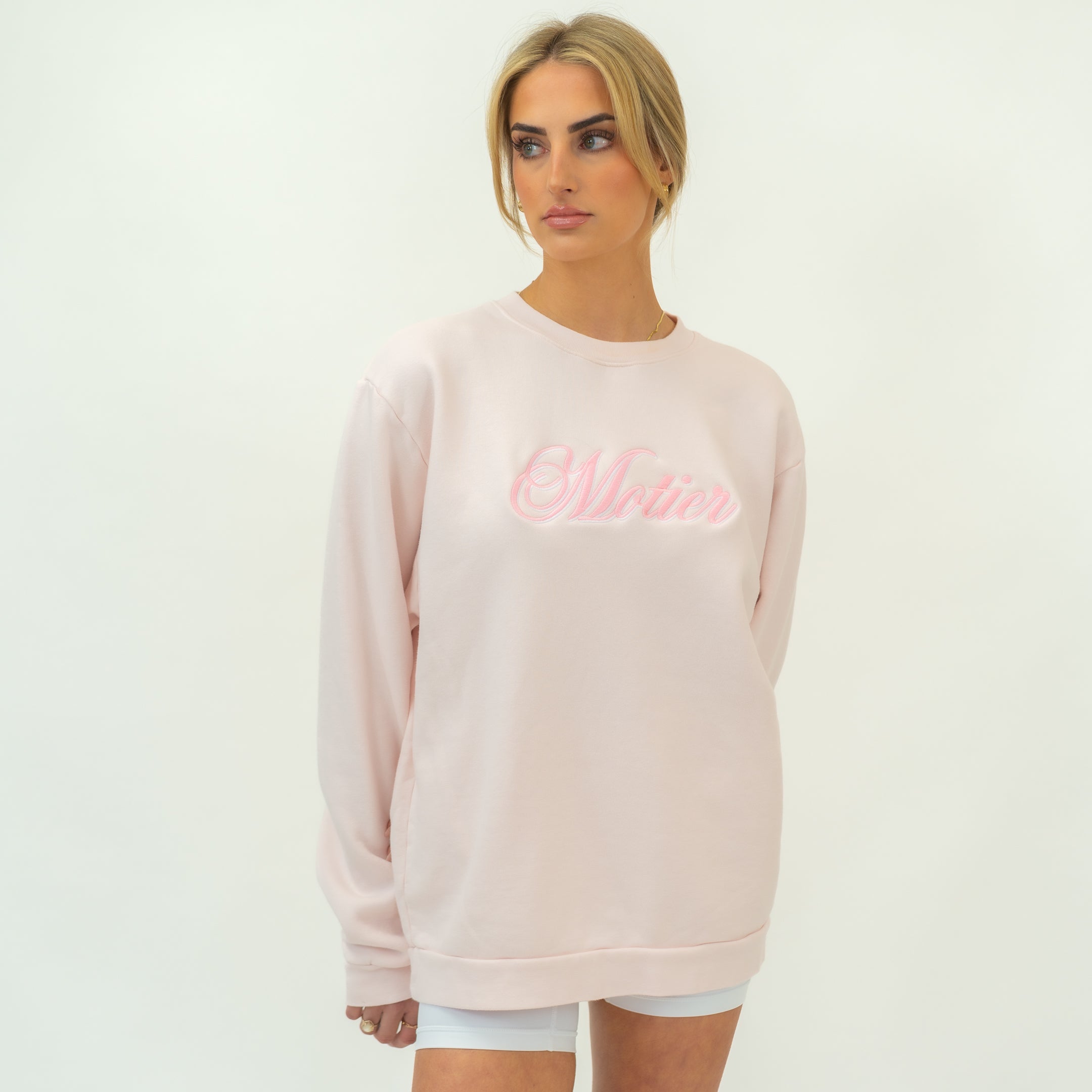 The Grand Script Embroidery Luxe Crewneck (Orchid Ice) - Motier Lafayette 