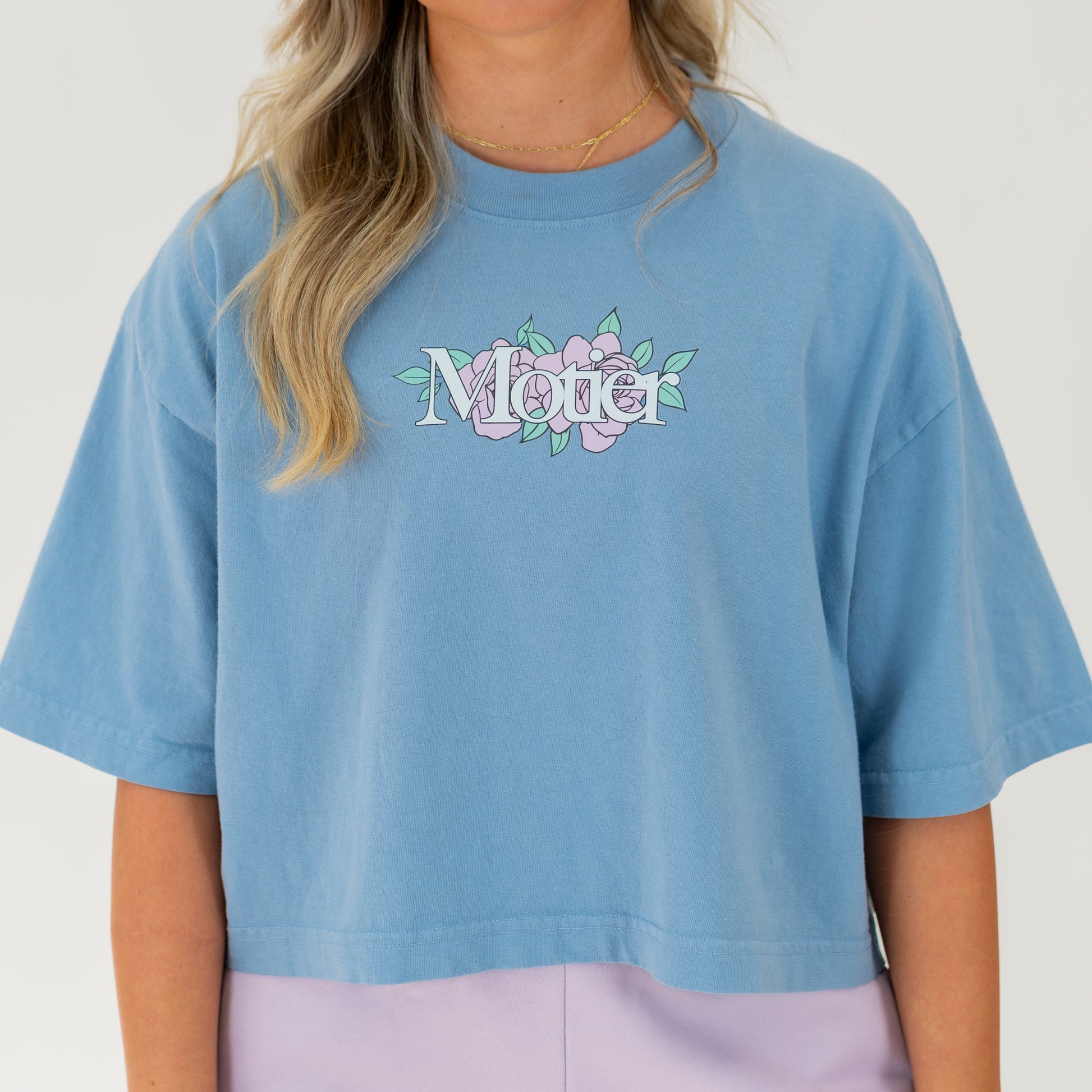 The Spring Floral Luxe Crop (Slate Blue) - Motier Lafayette 