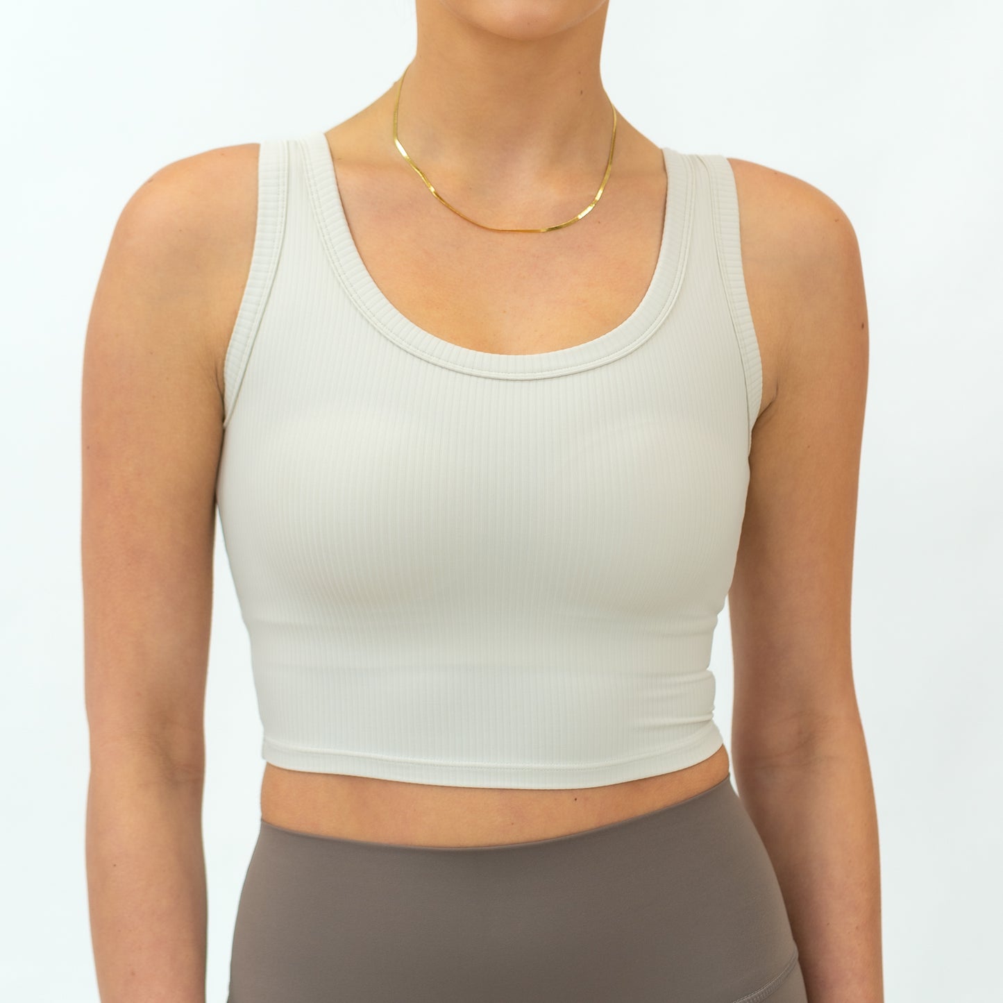 Ribbed Square Neck Active Tank (White Sand) - Motier Lafayette 