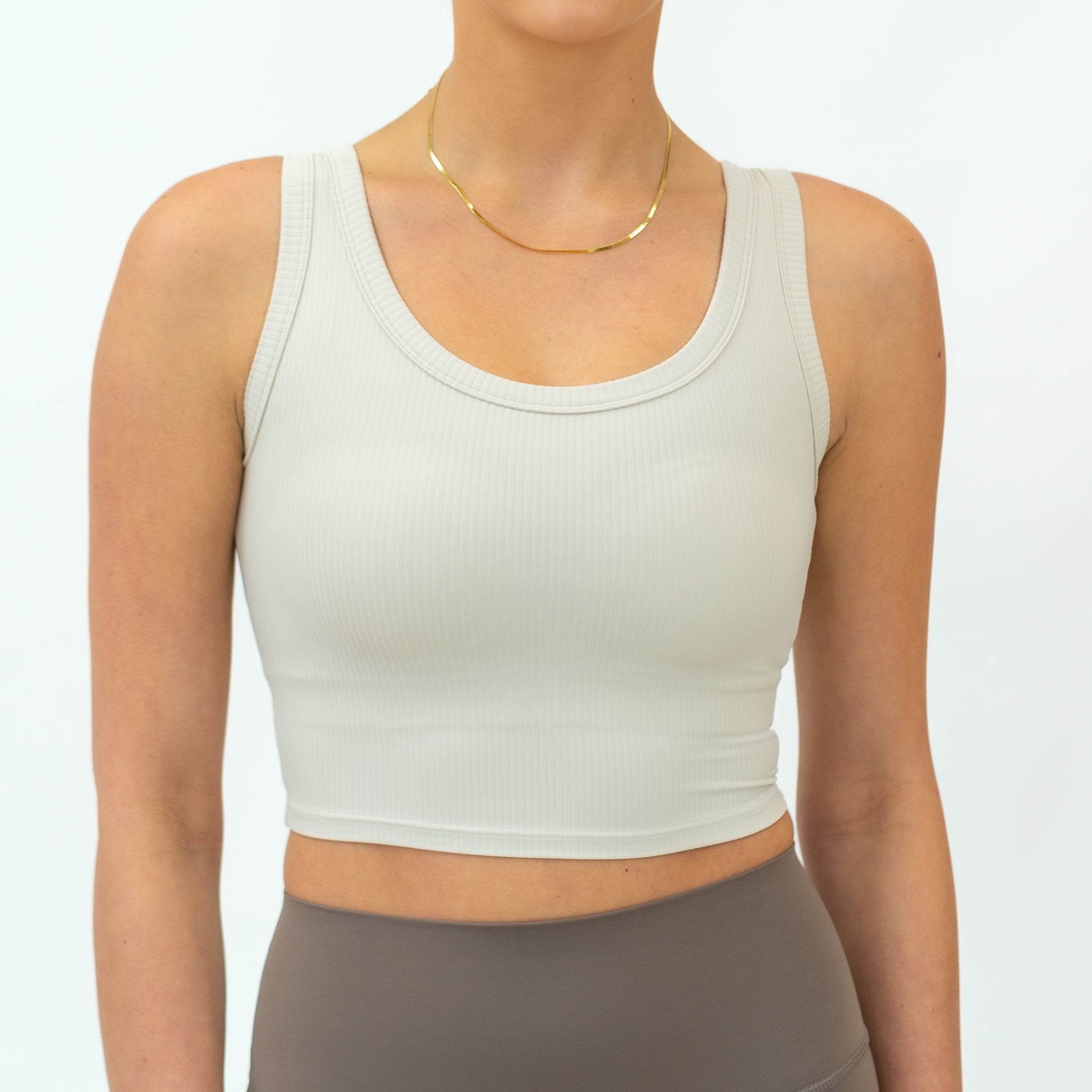 Ribbed Square Neck Active Tank (White Sand) - Motier Lafayette 