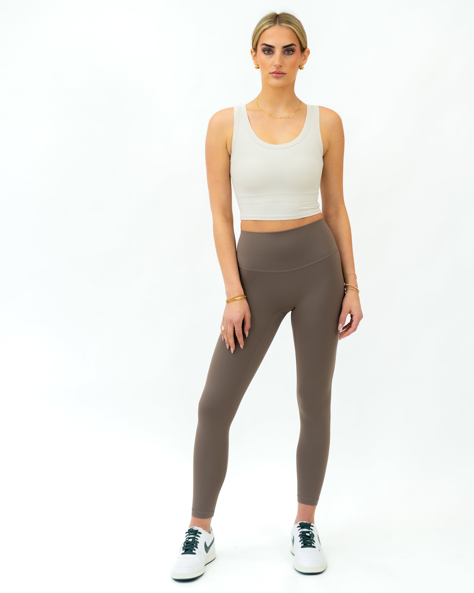 Ribbed Square Neck Active Tank (White Sand) - Motier Lafayette 