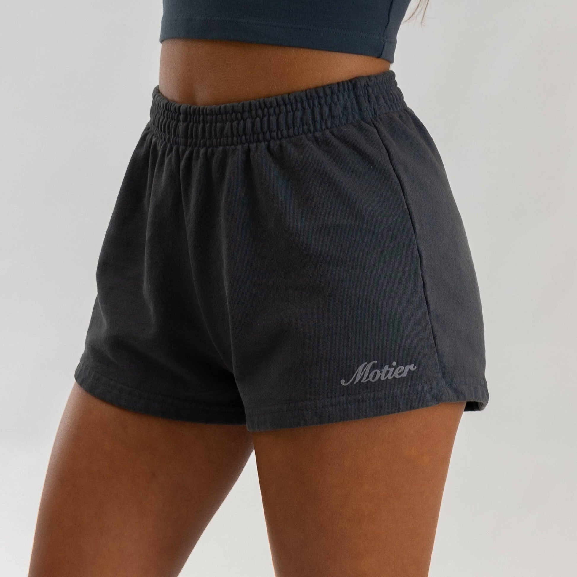 The Script Luxe Sweatshorts (Asphalt) - Motier Lafayette 