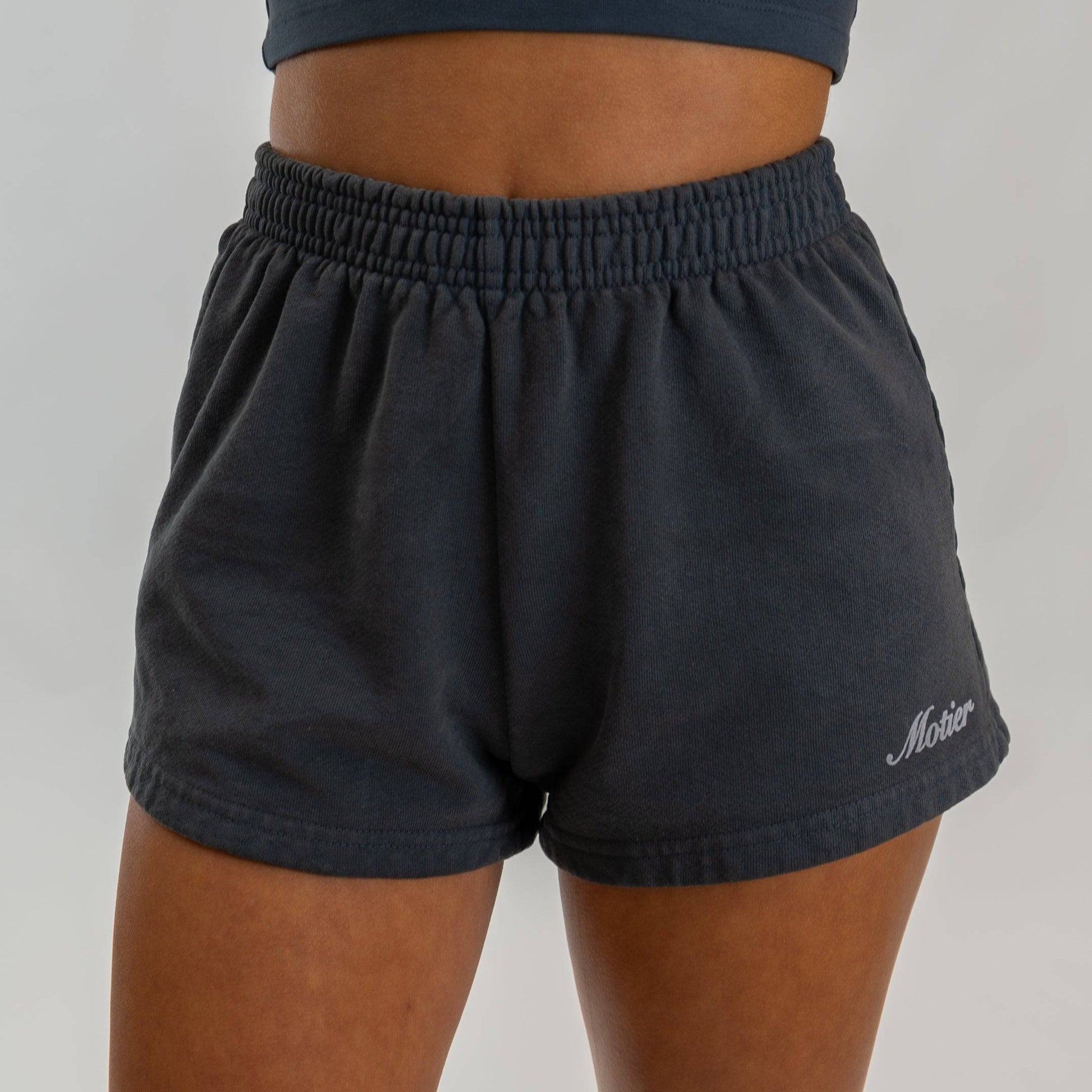 The Script Luxe Sweatshorts (Asphalt) - Motier Lafayette 